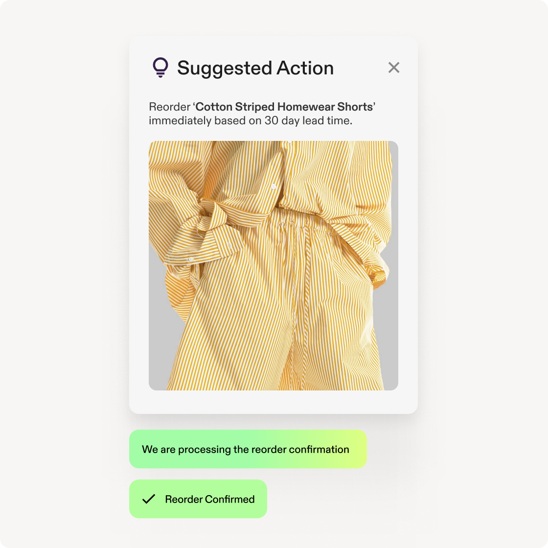 UI of a striped overall with ui showing recommendations