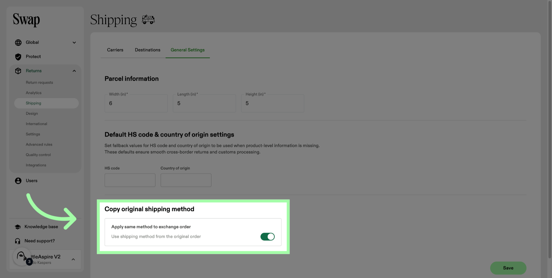 Use the toggle to enable or disable the setting