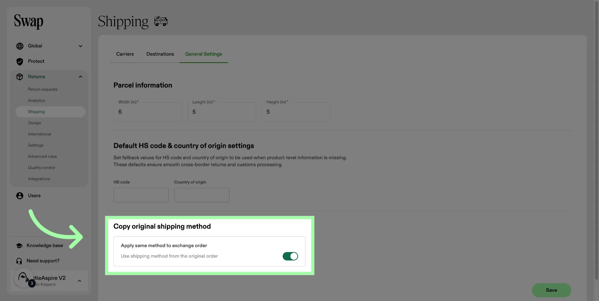 Use the toggle to enable or disable the setting