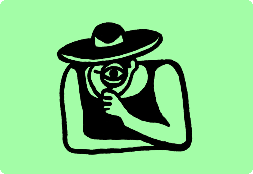 hand drawn man using magnifying glass