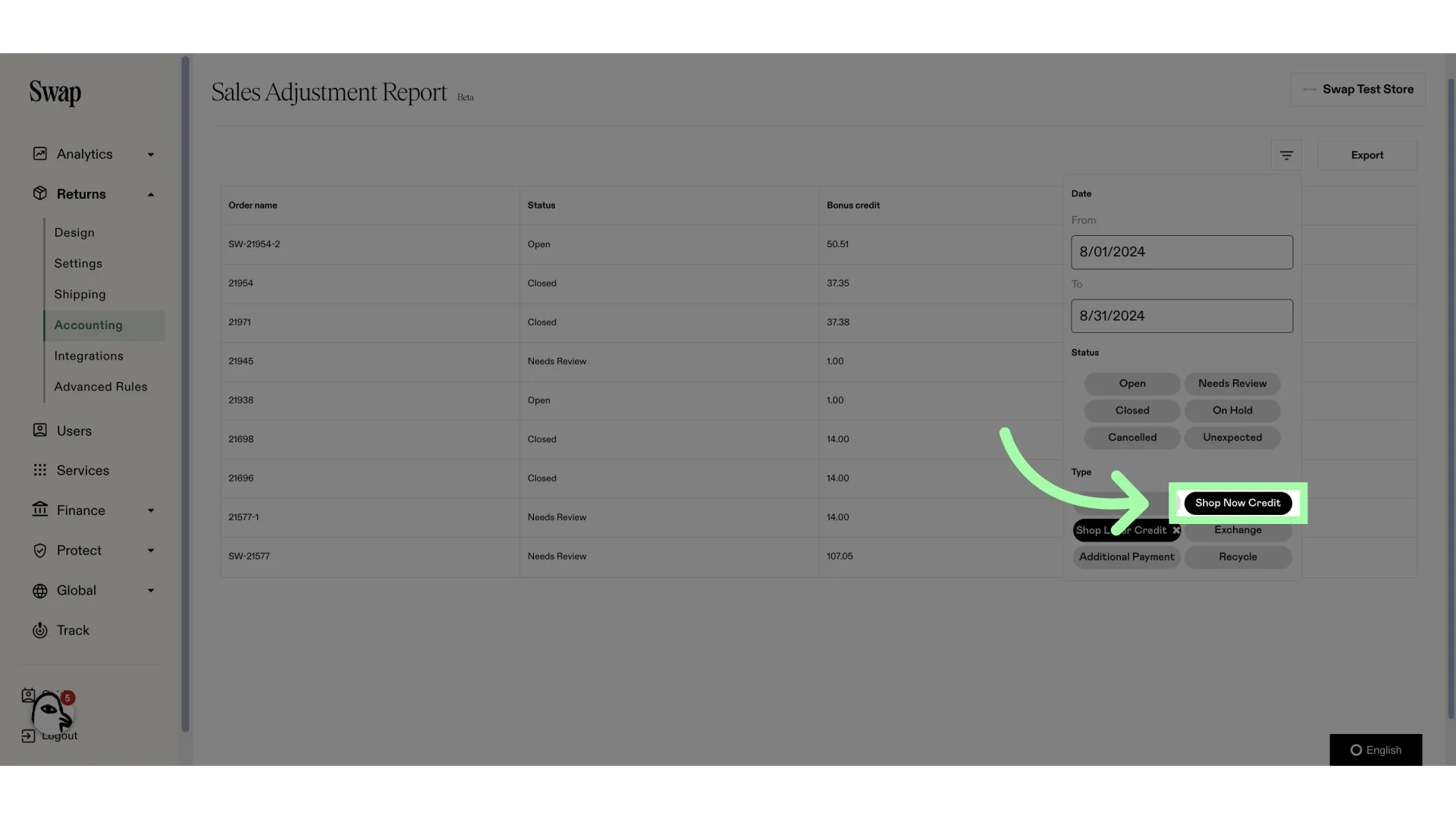 Select 'Shop Now Credit'
