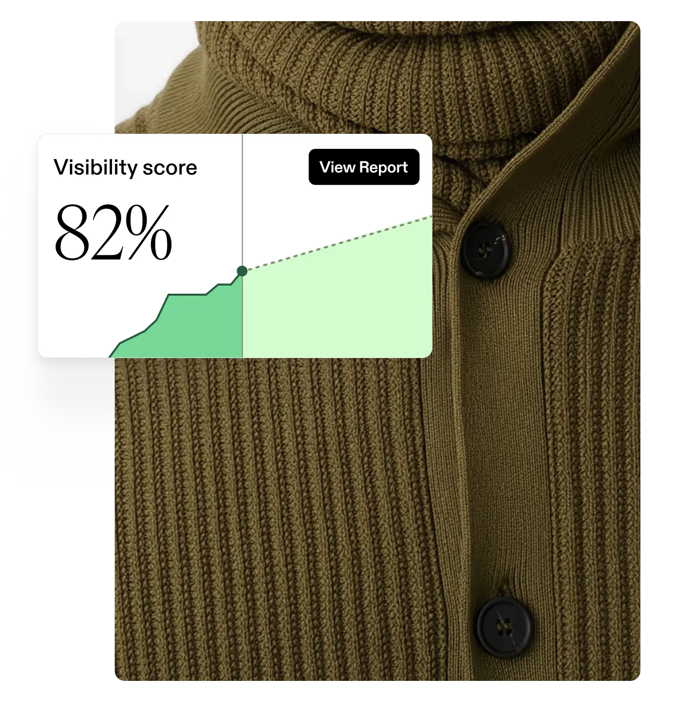 Visibility score ui on top of photo of green sweater