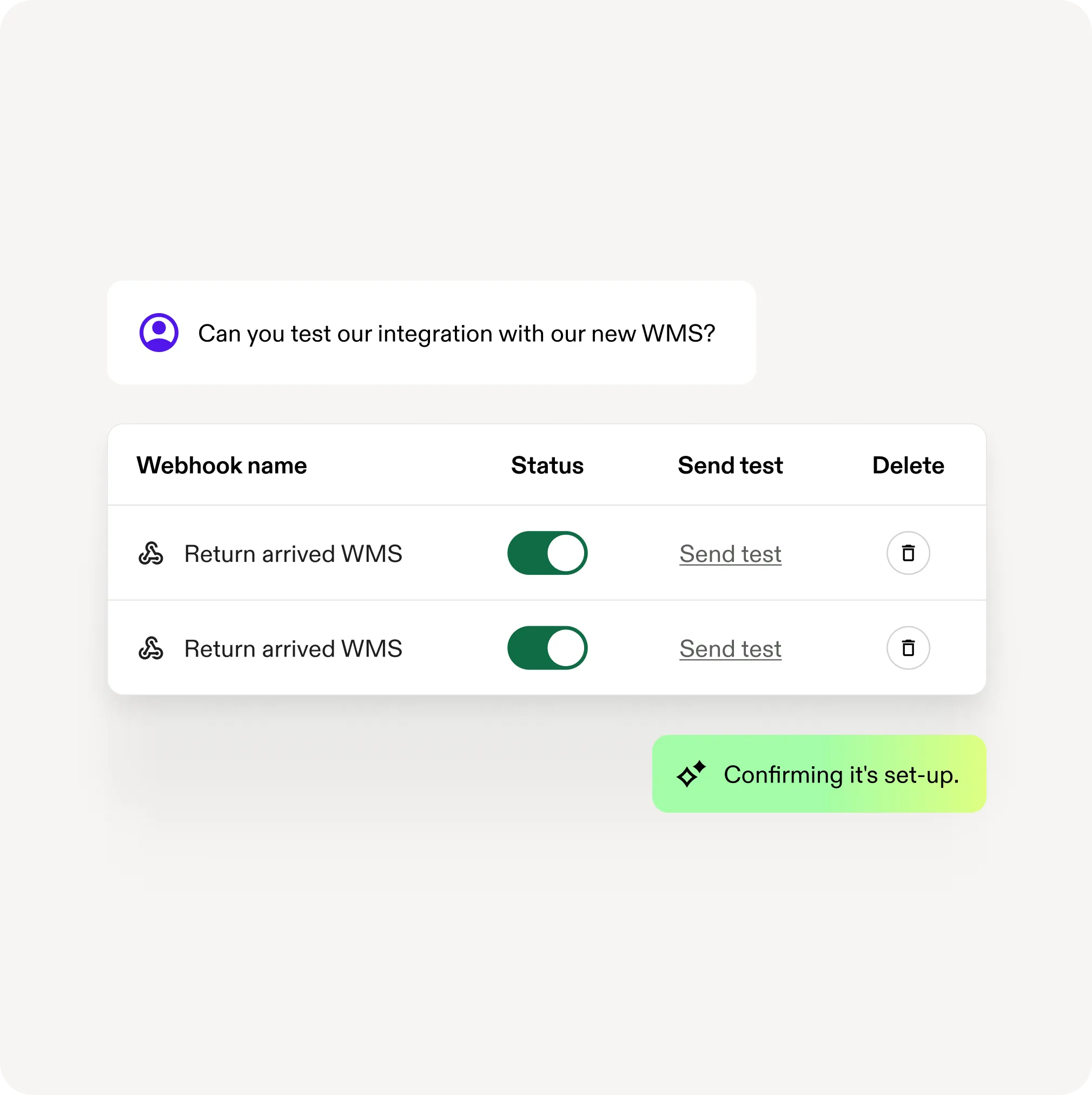 Swap WMS and 3PL integration routing a return through warehouse QC