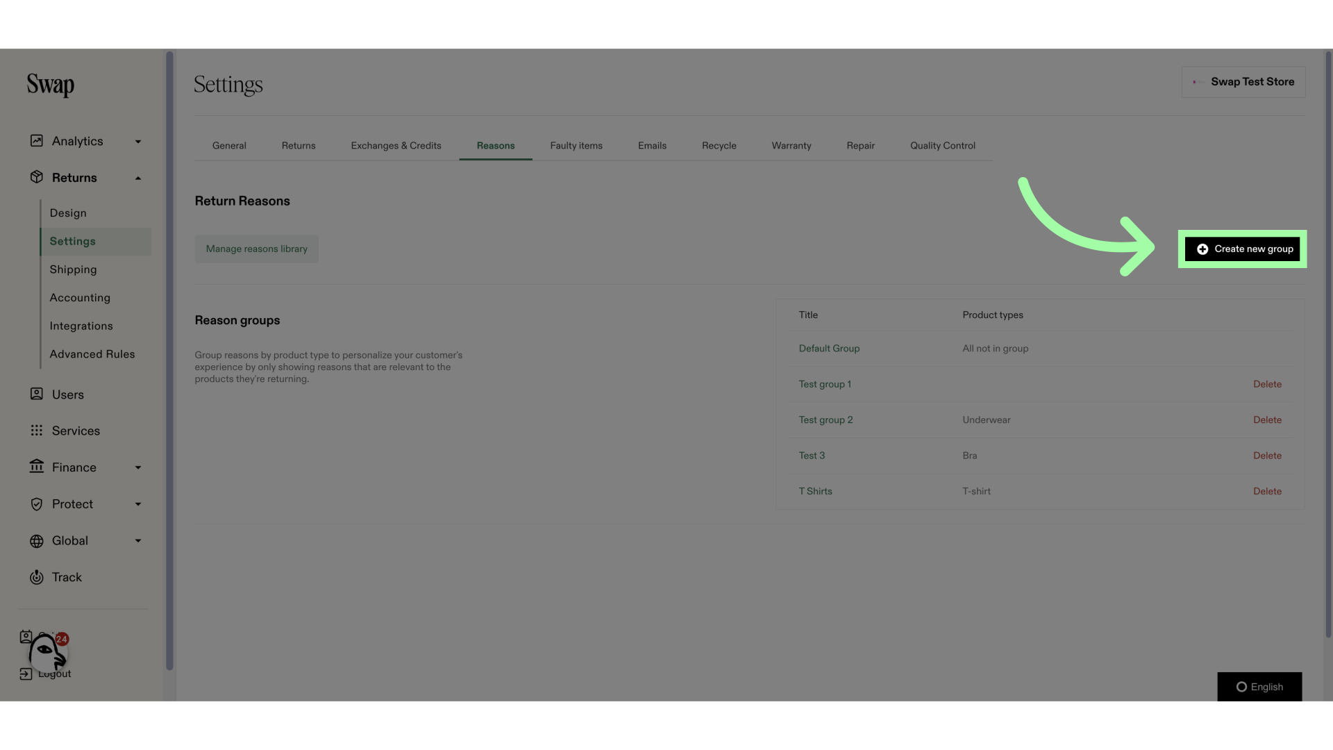 Click 'Create new group' to group your reasons