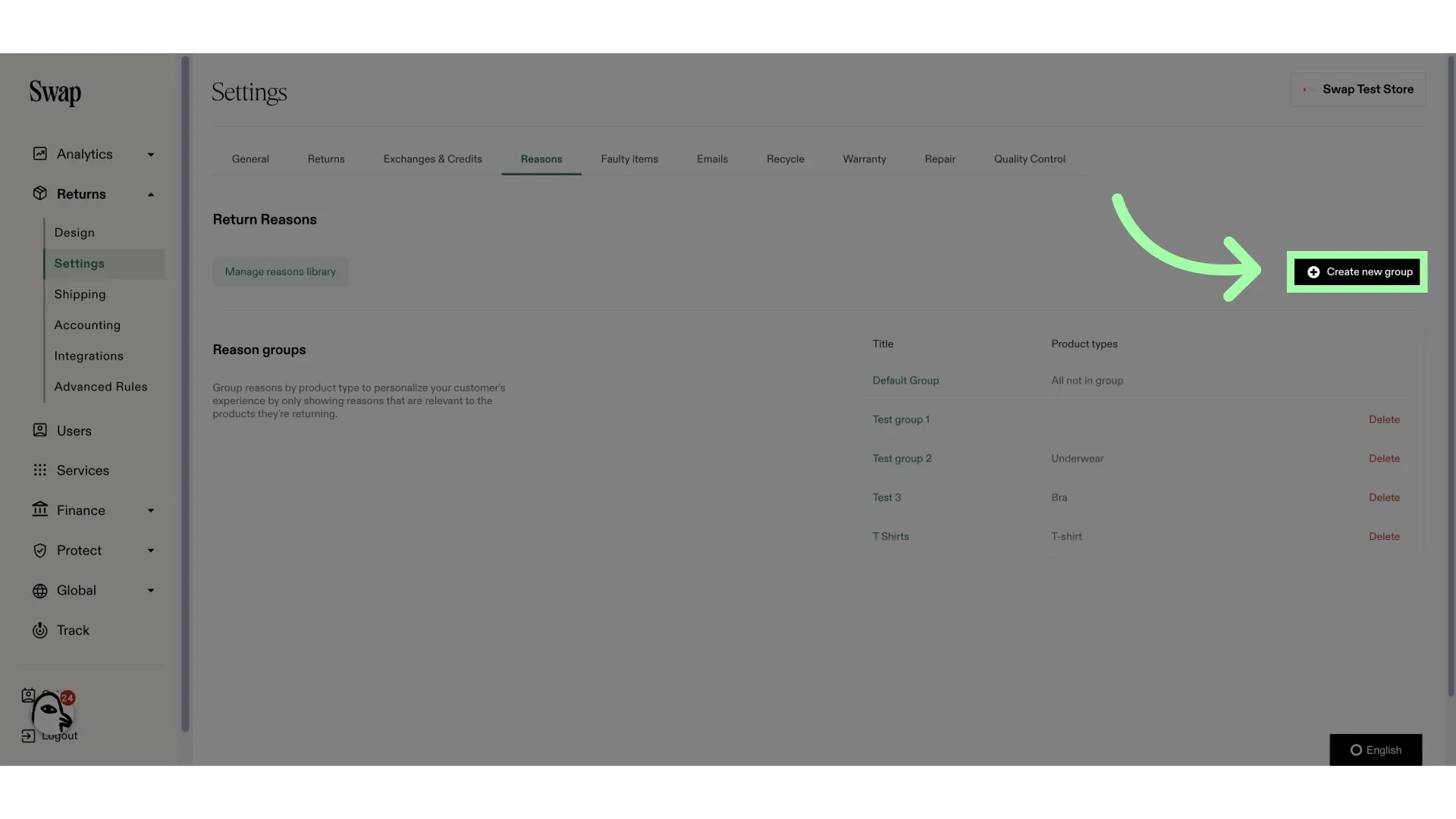 Click 'Create new group' to group your reasons