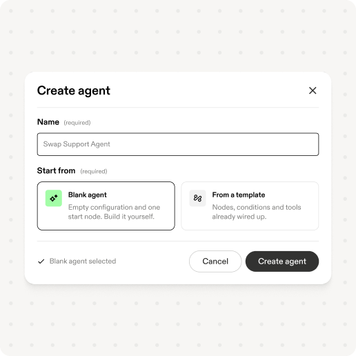 Swap UI create agent