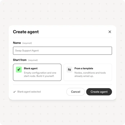 Swap UI create agent