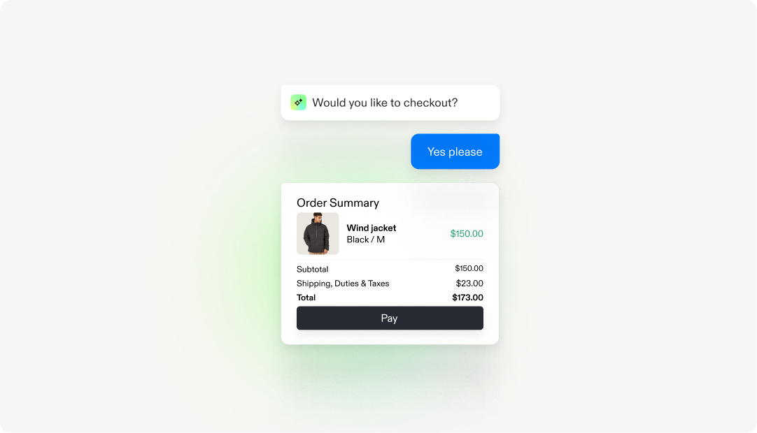 UI showing order summary