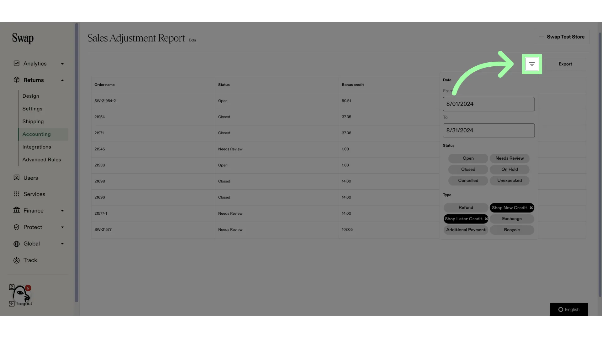 Click the filter button to close the window