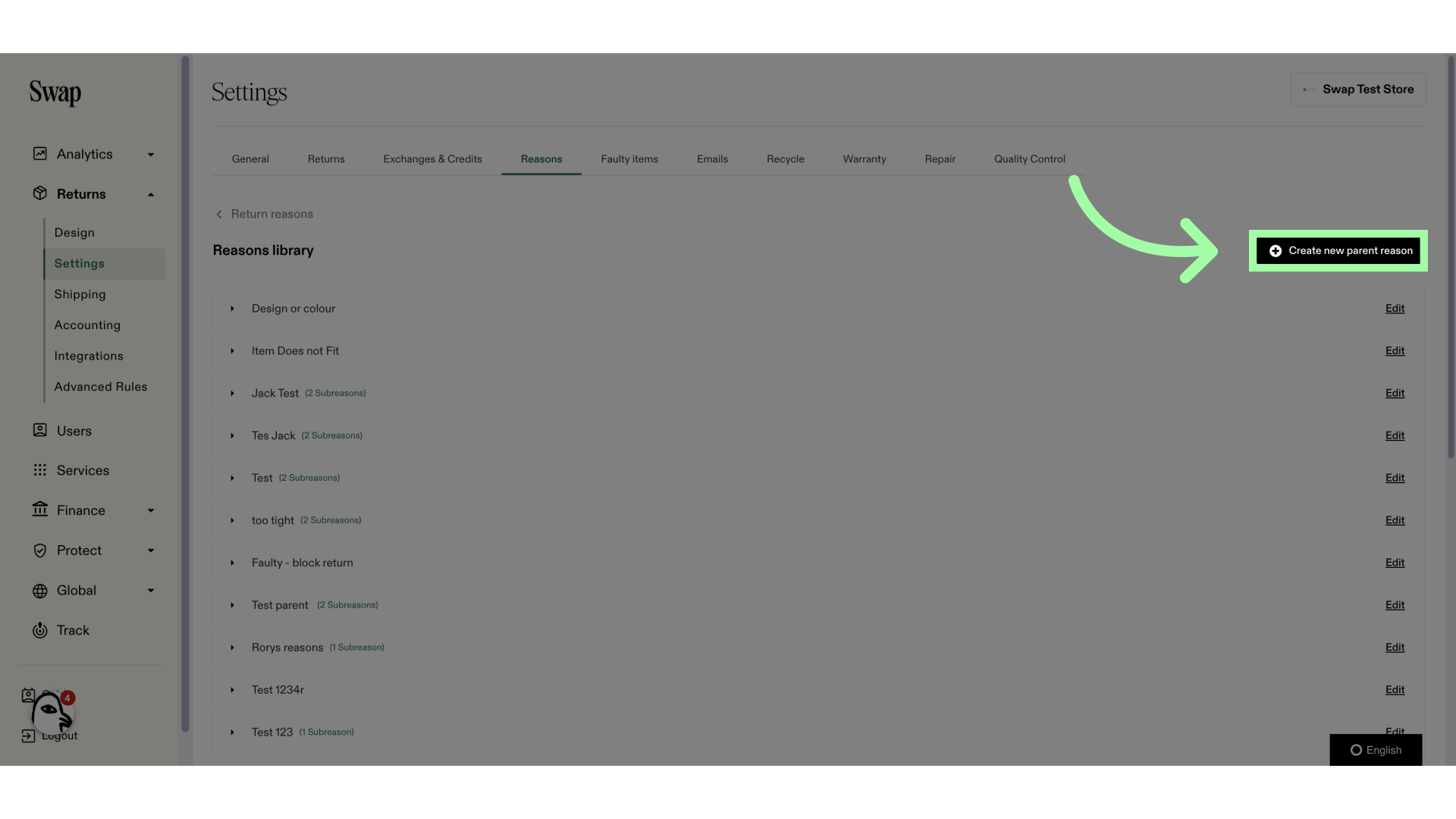 Click 'Create new parent reason'