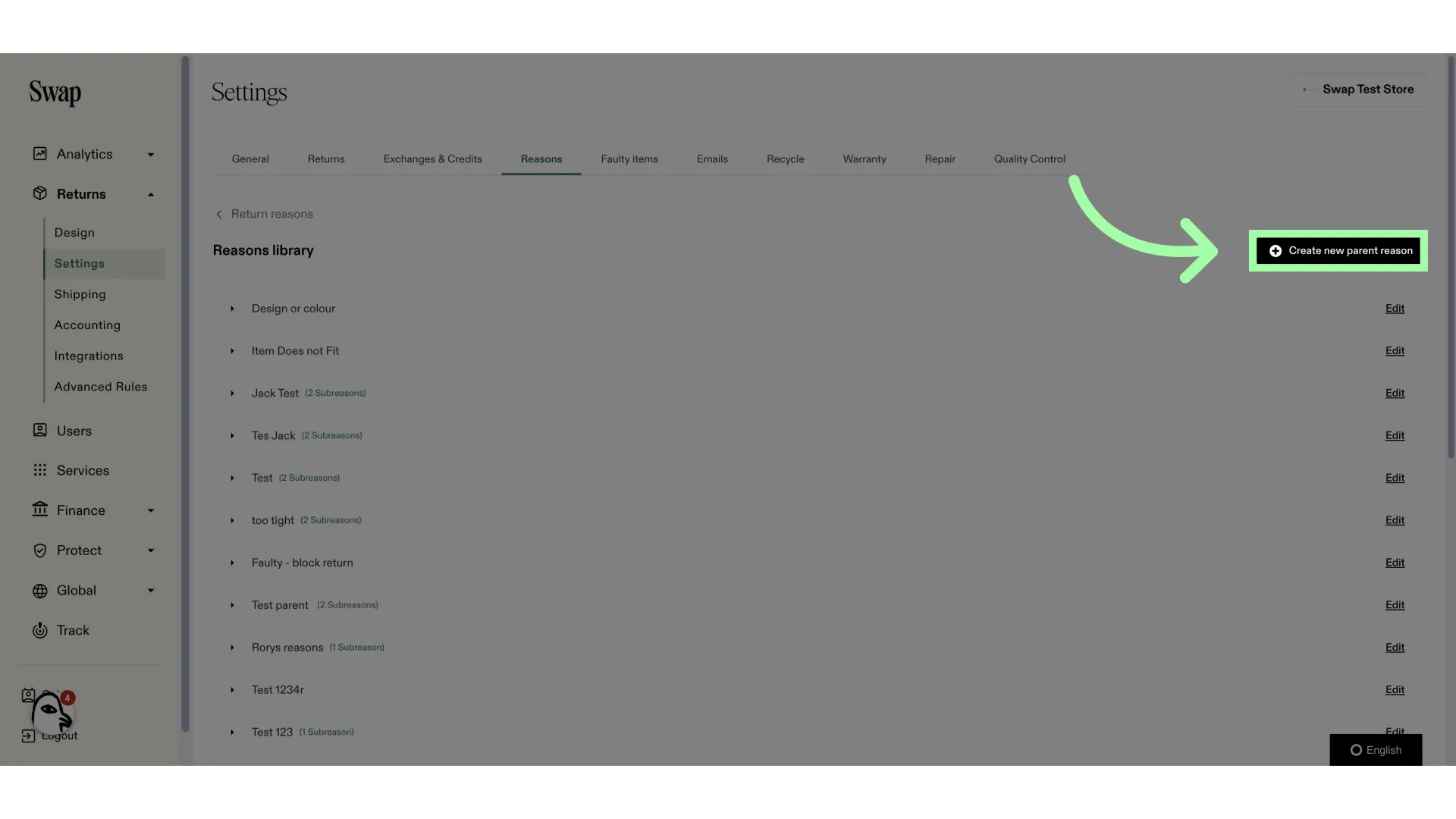 Click 'Create new parent reason'