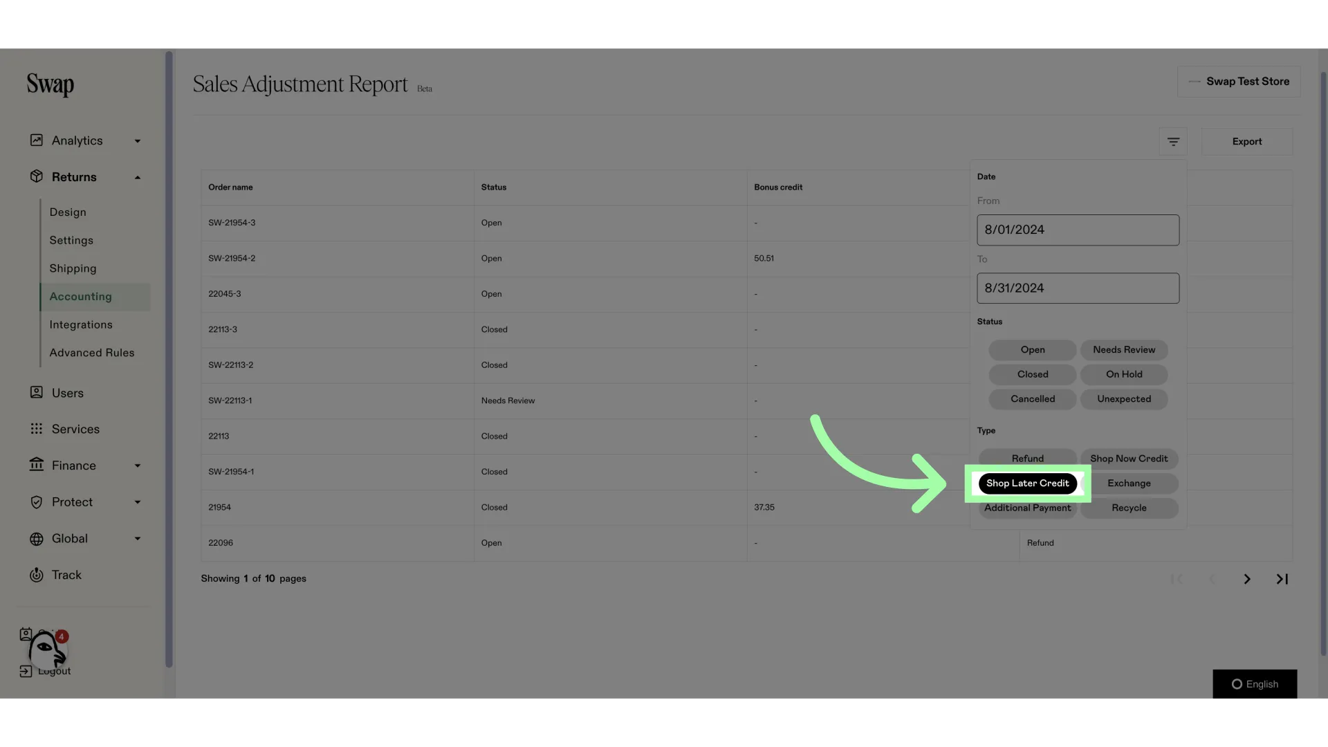 Select 'Shop Later Credit'