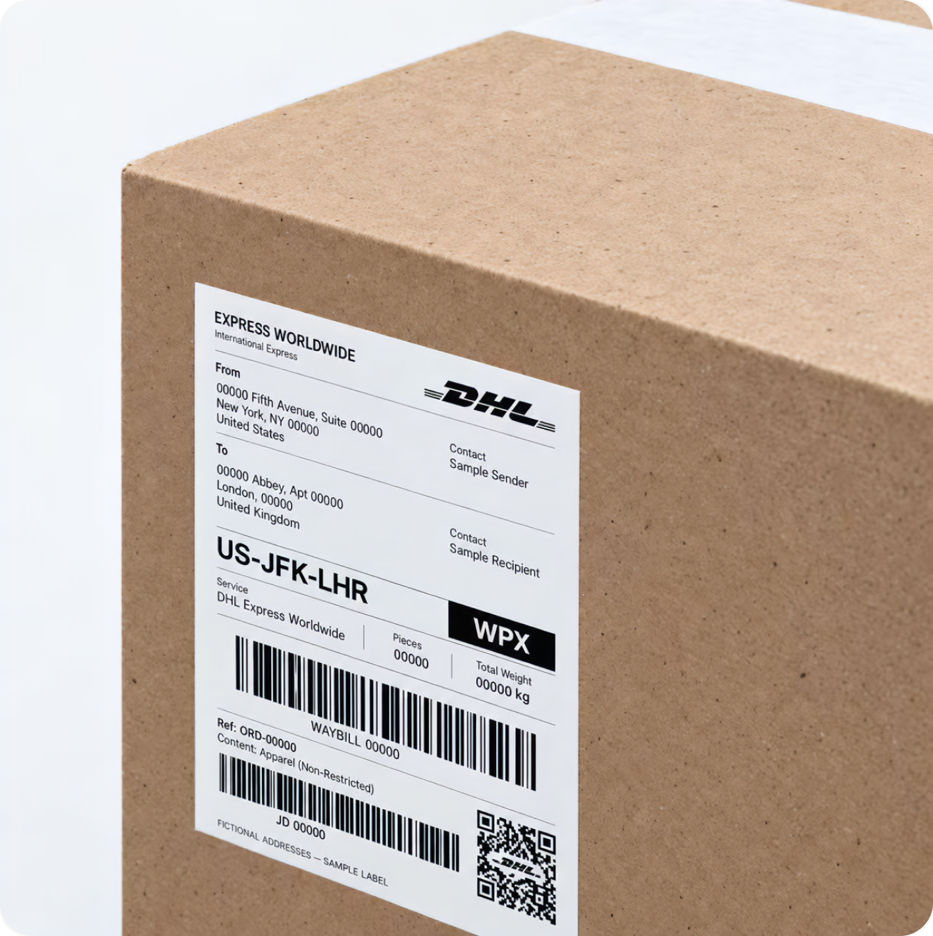 Cardboard box with DHL shipping label