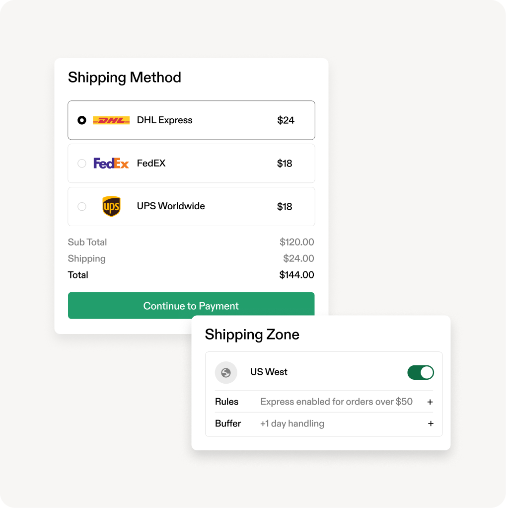 Shipping suppliers interface 
