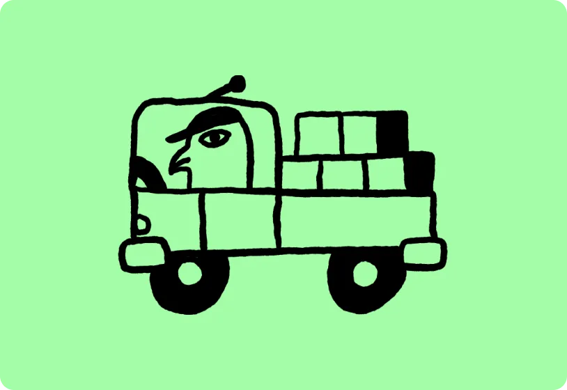 hand drawn pigeon driving a truck