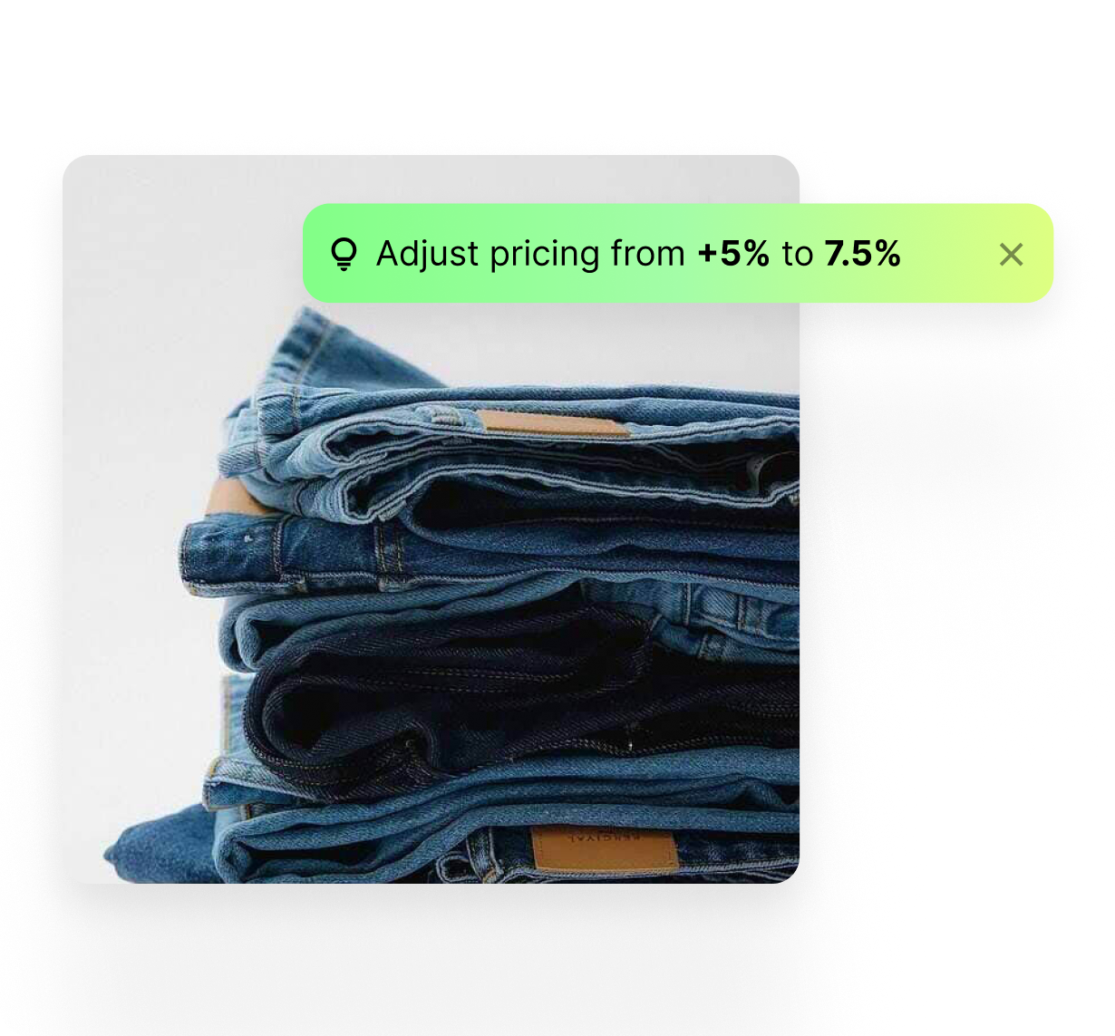 Stack of jeans with ui of price change
