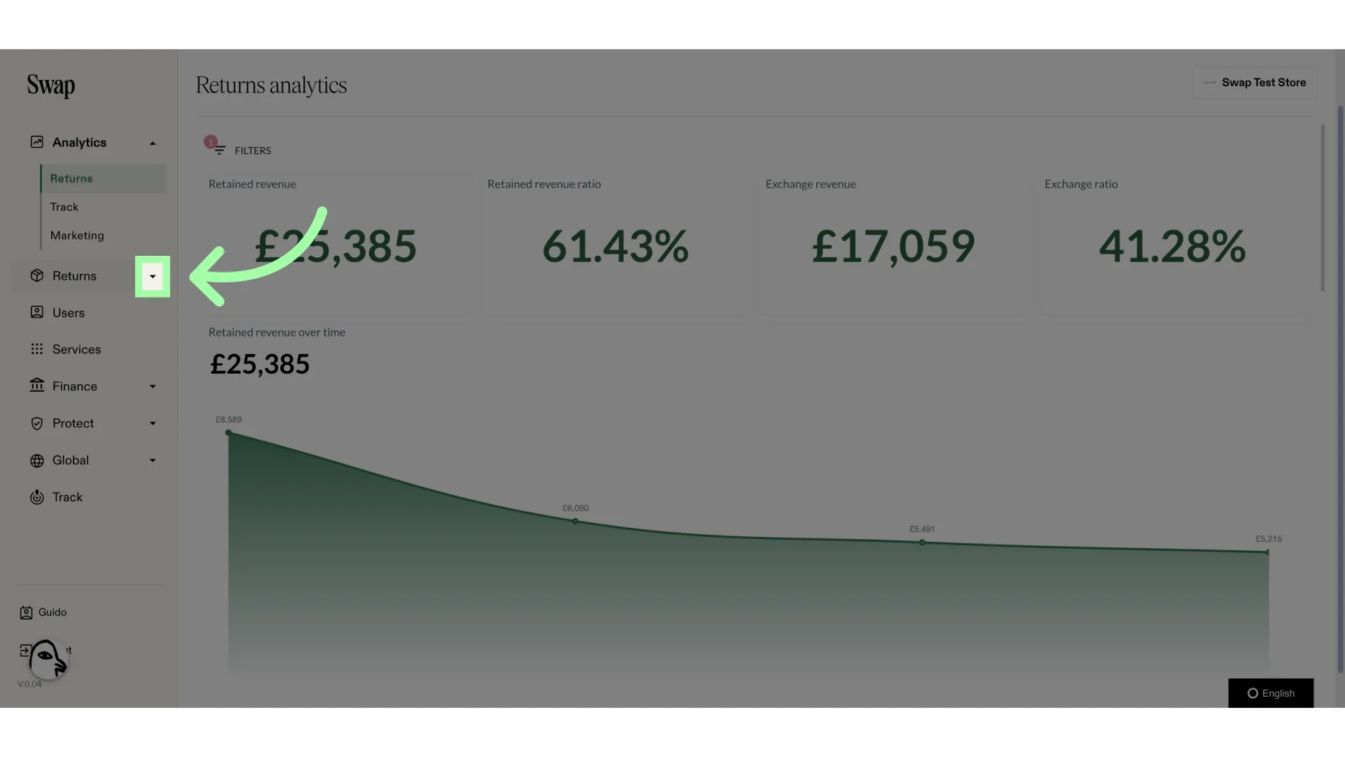 Open the Returns drop-down menu