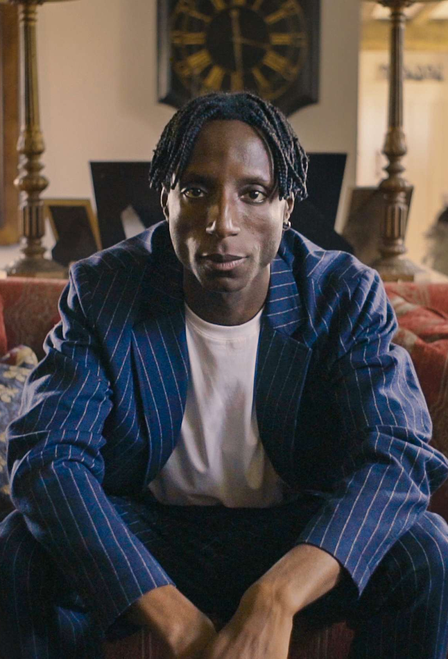 Male model in striped blazer