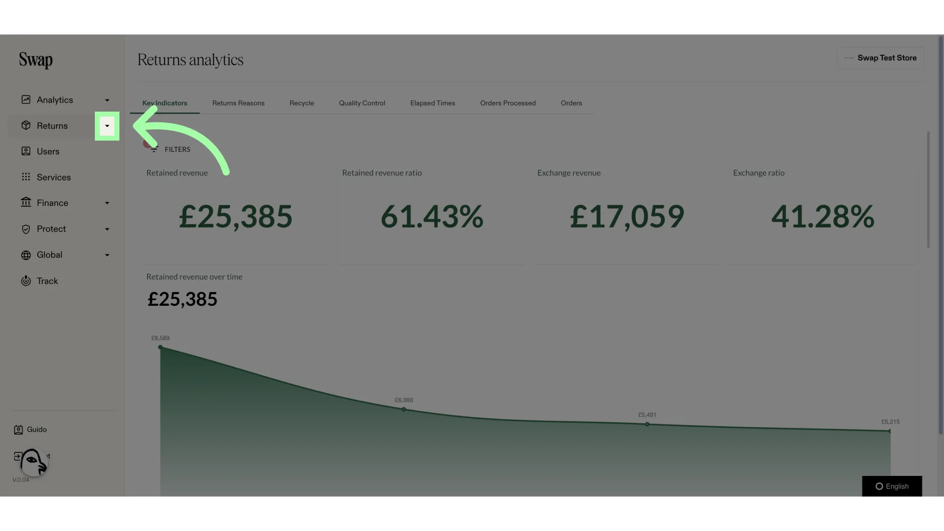 Open the Returns drop-down menu