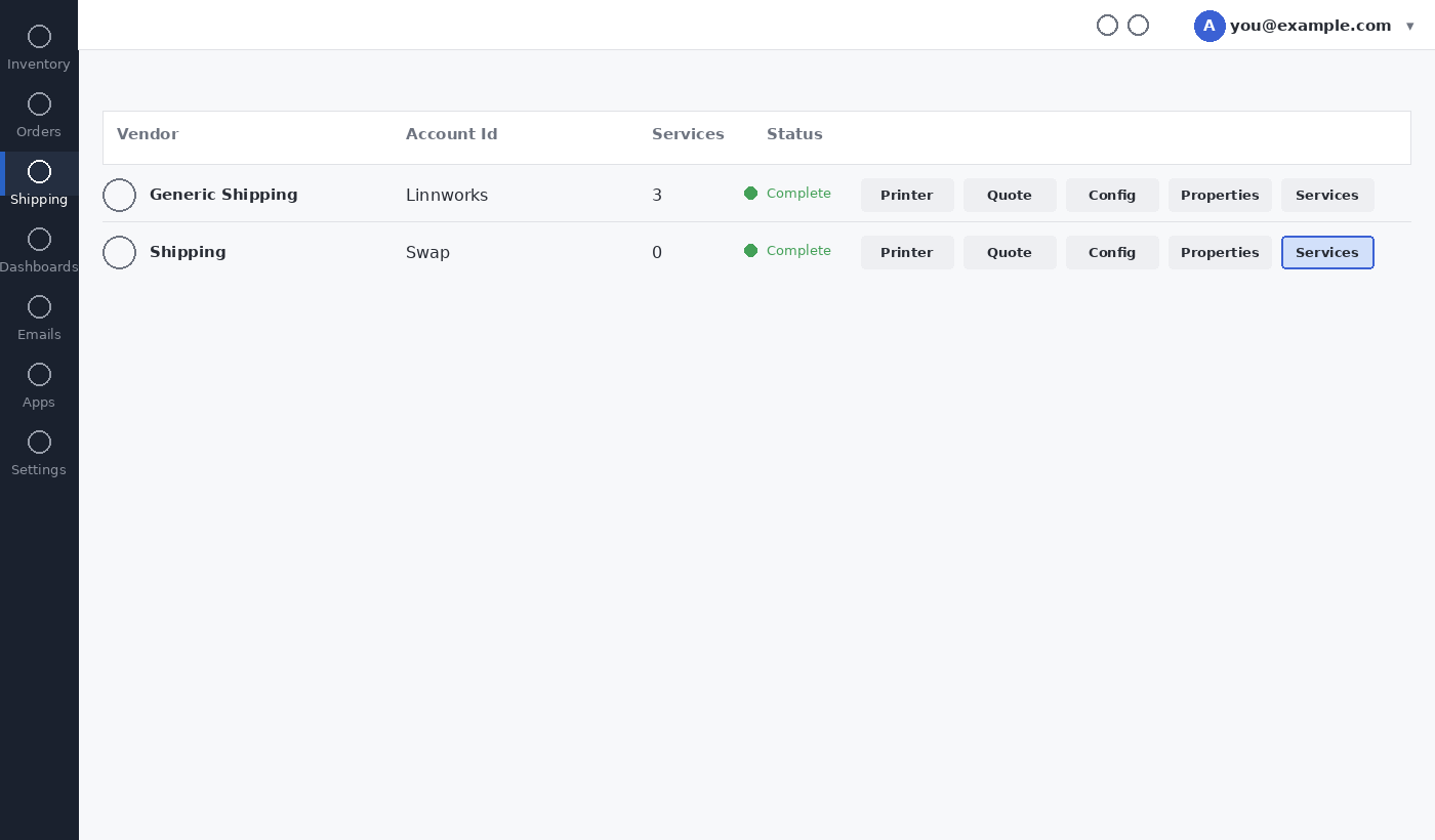 Integrations list showing the new Swap integration with the Services button highlighted