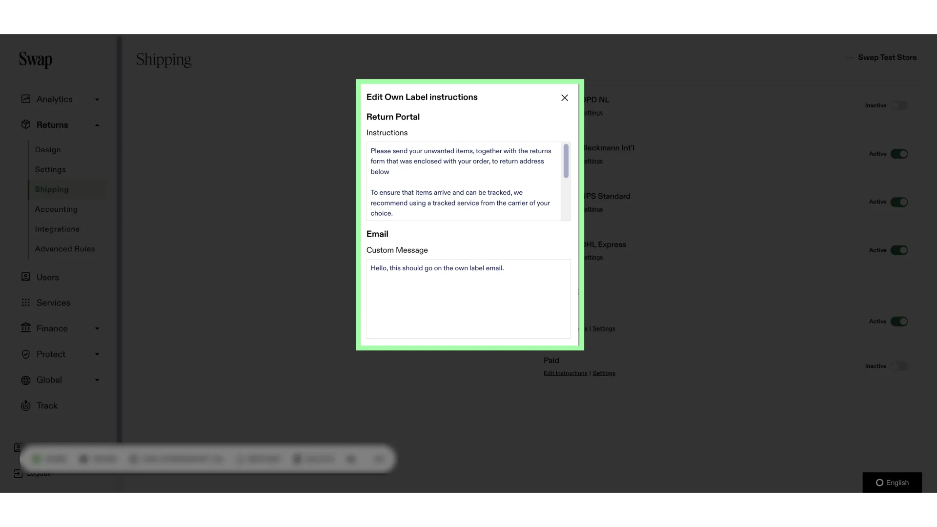 Add the return instructions and a custom email message