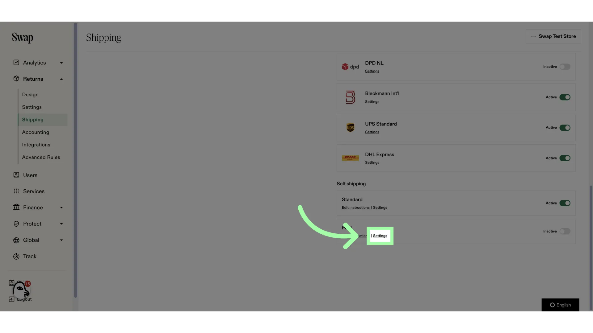 The paid Self Shipping settings are slightly different