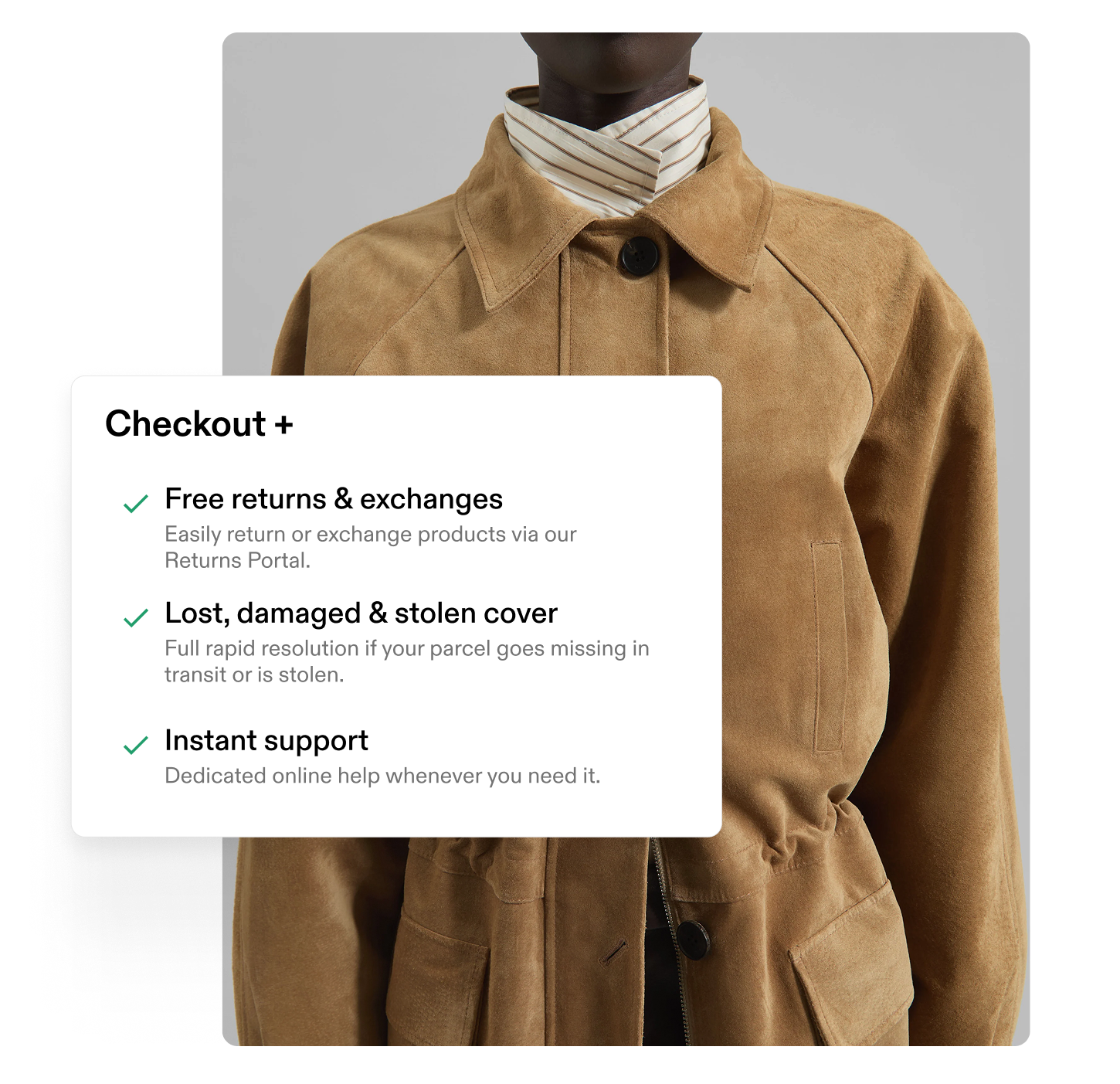 Swap returns portal interface supporting Checkout+ free returns and package protection
