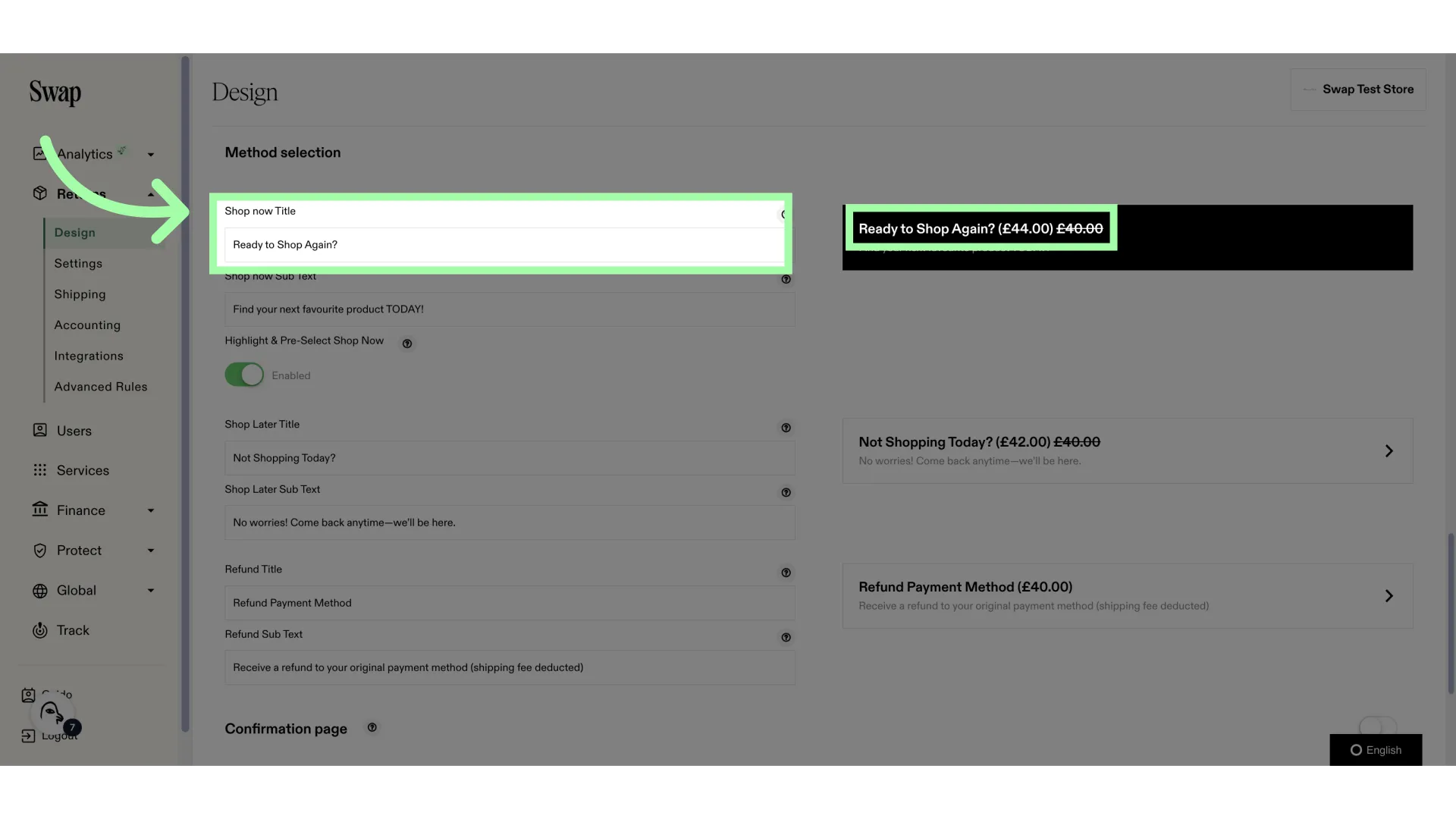 Customising the Title changes the text on the top of the button