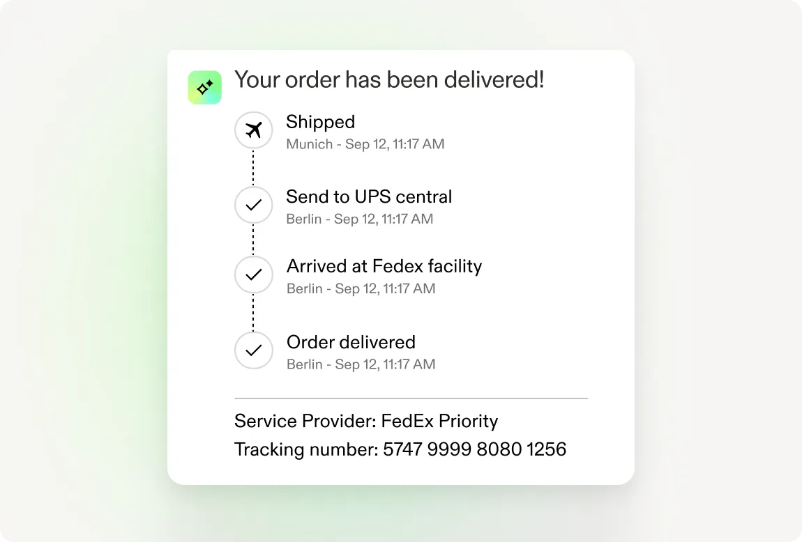 UI showing delivery has completed
