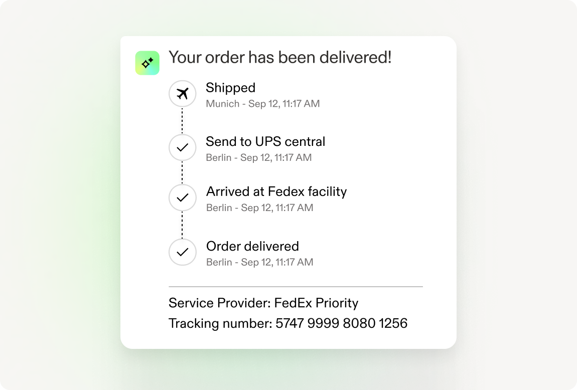 UI showing delivery has completed