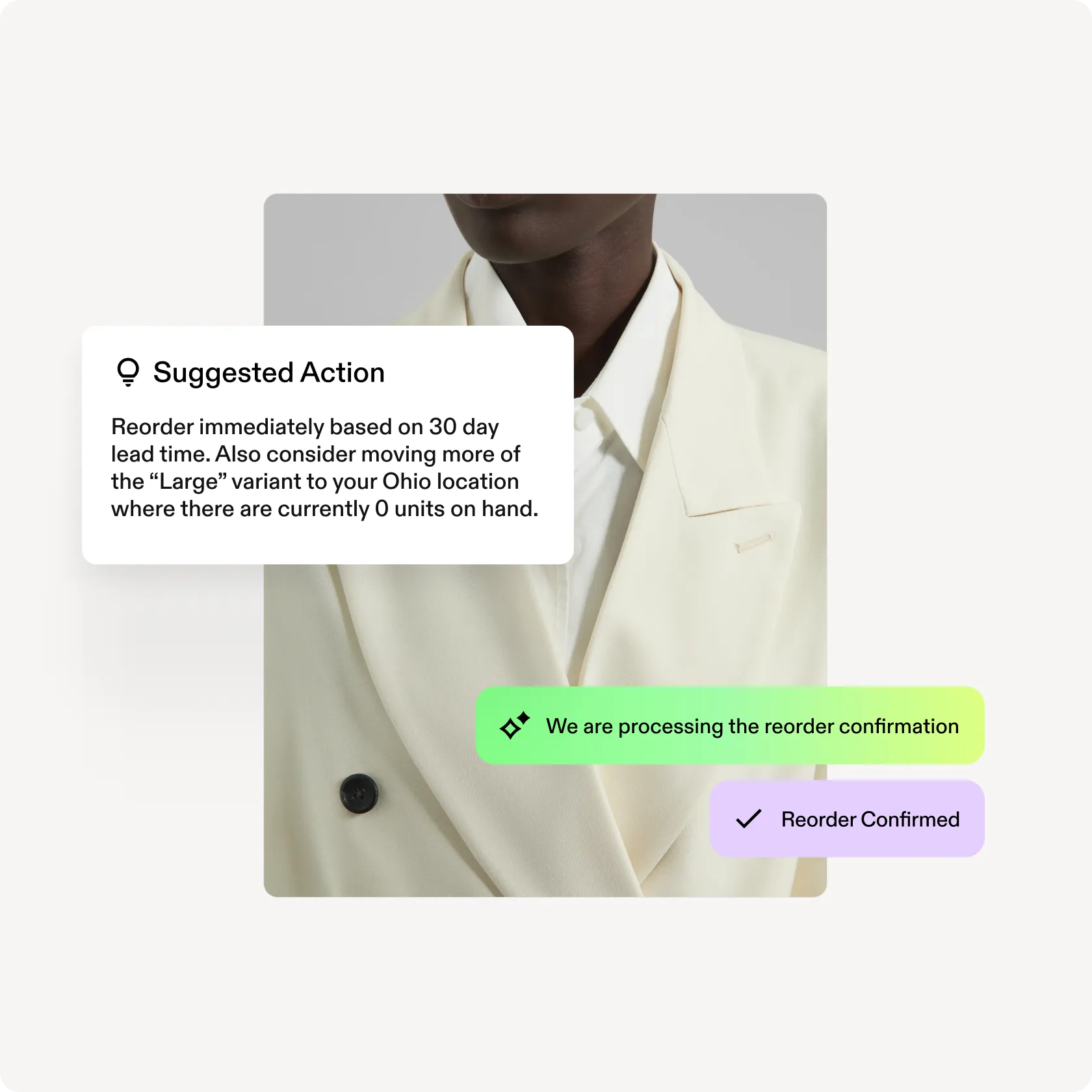 Man wearing cream suit with Agentic UI