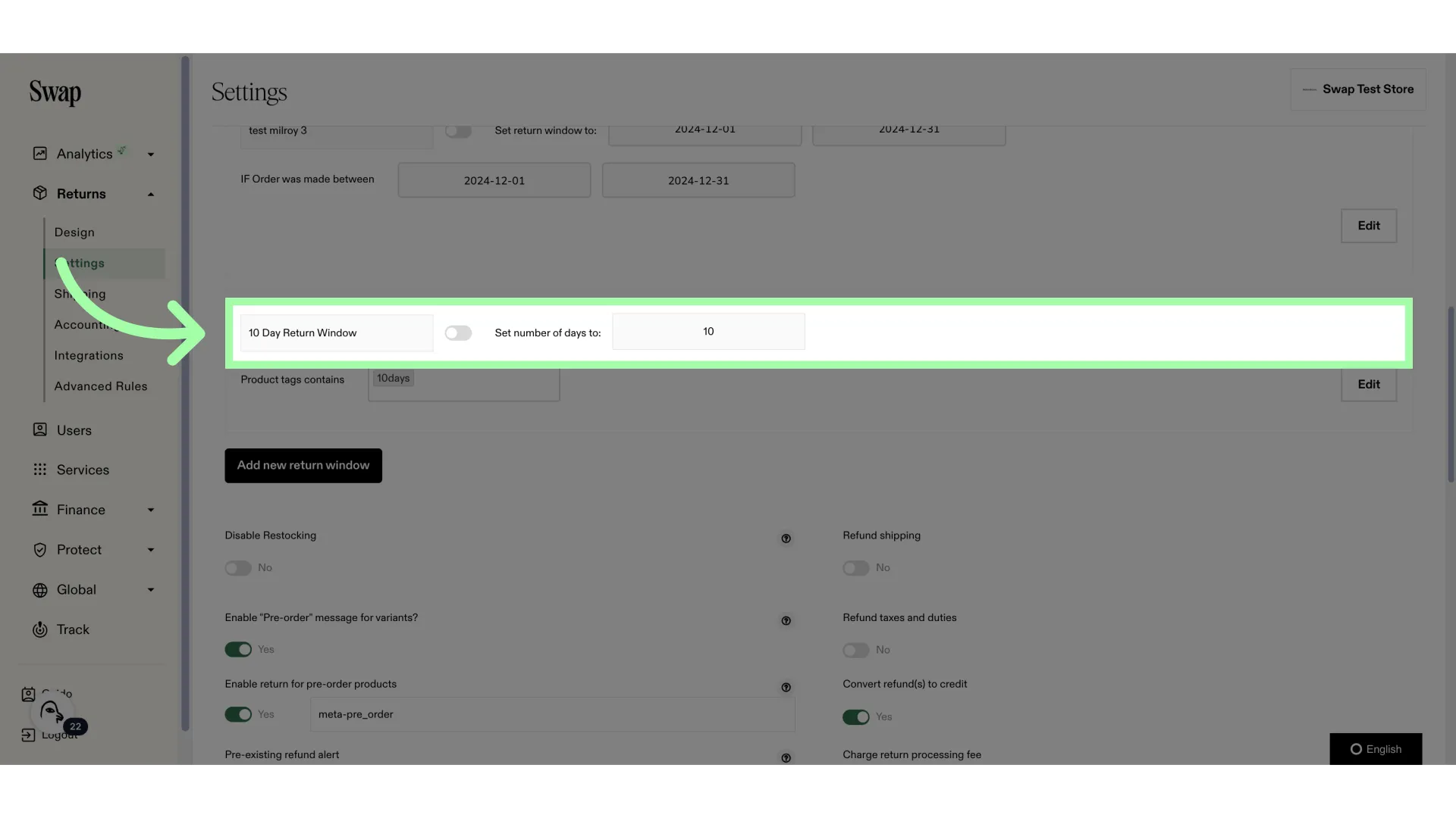 Your new Custom Return Window will show here