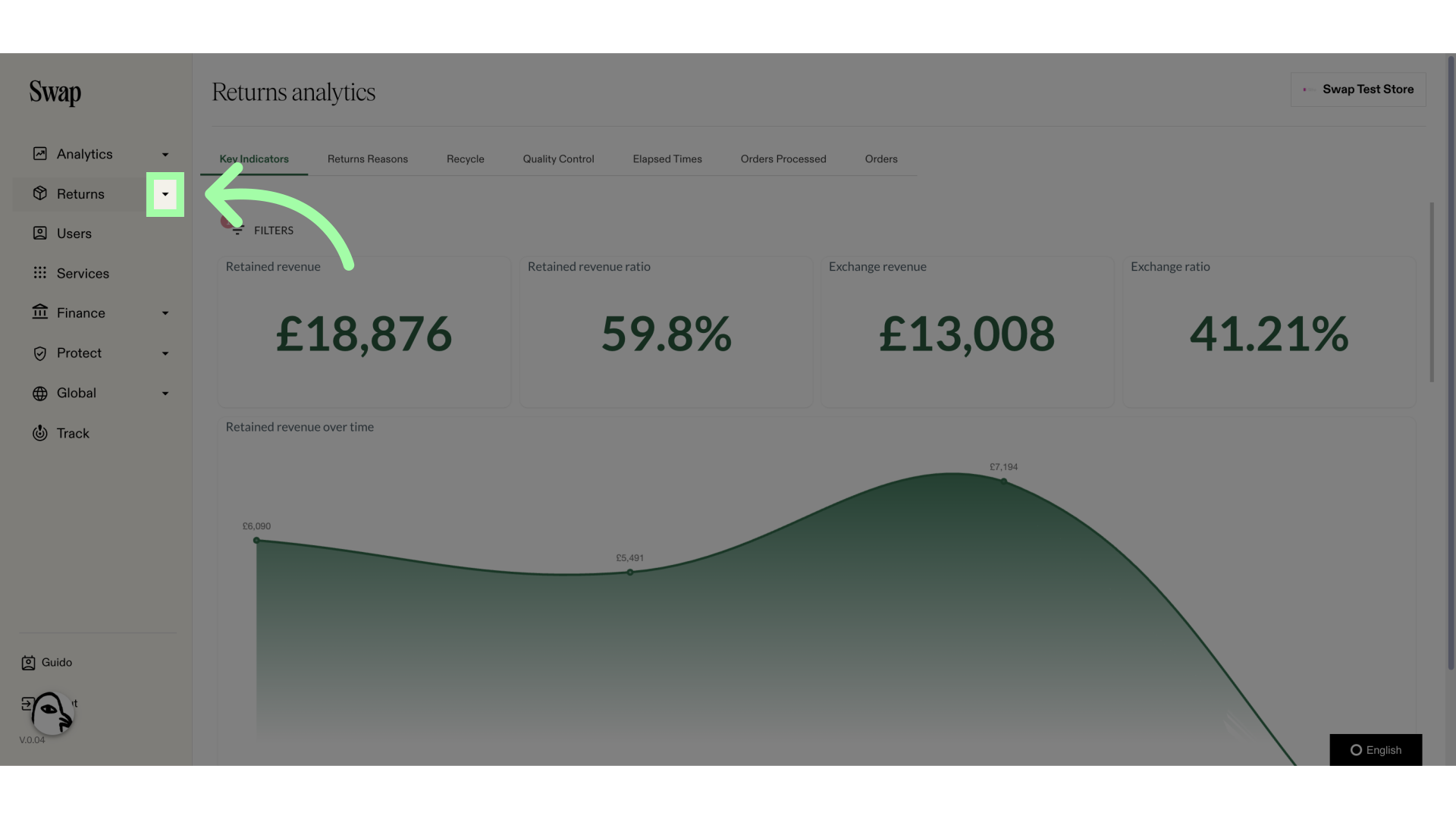 Open the Returns drop-down menu