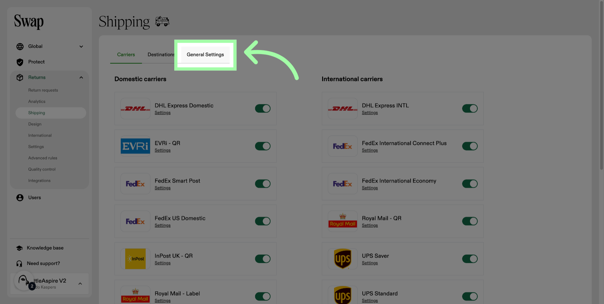 Open the 'General Settings' tab