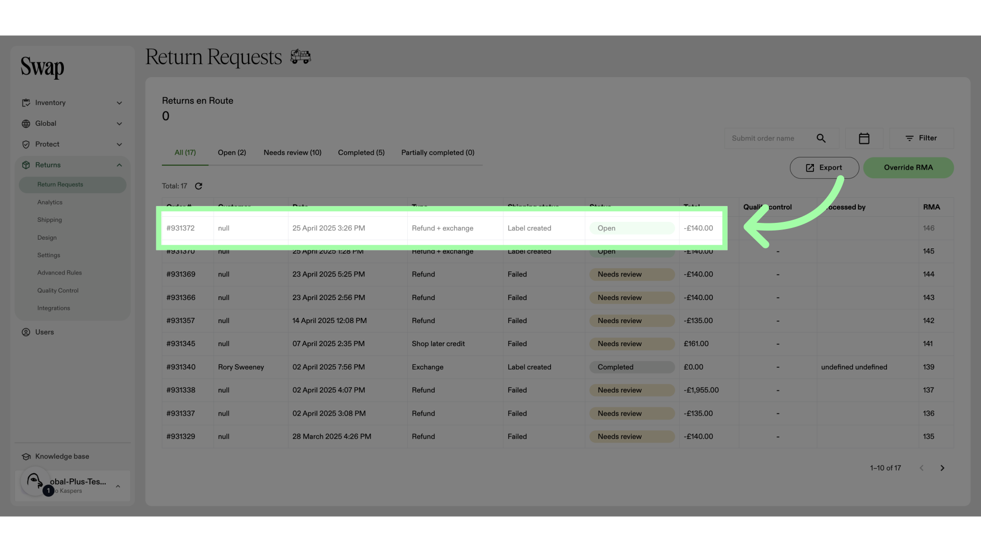 Open the RMA you wish to access the shipping details for