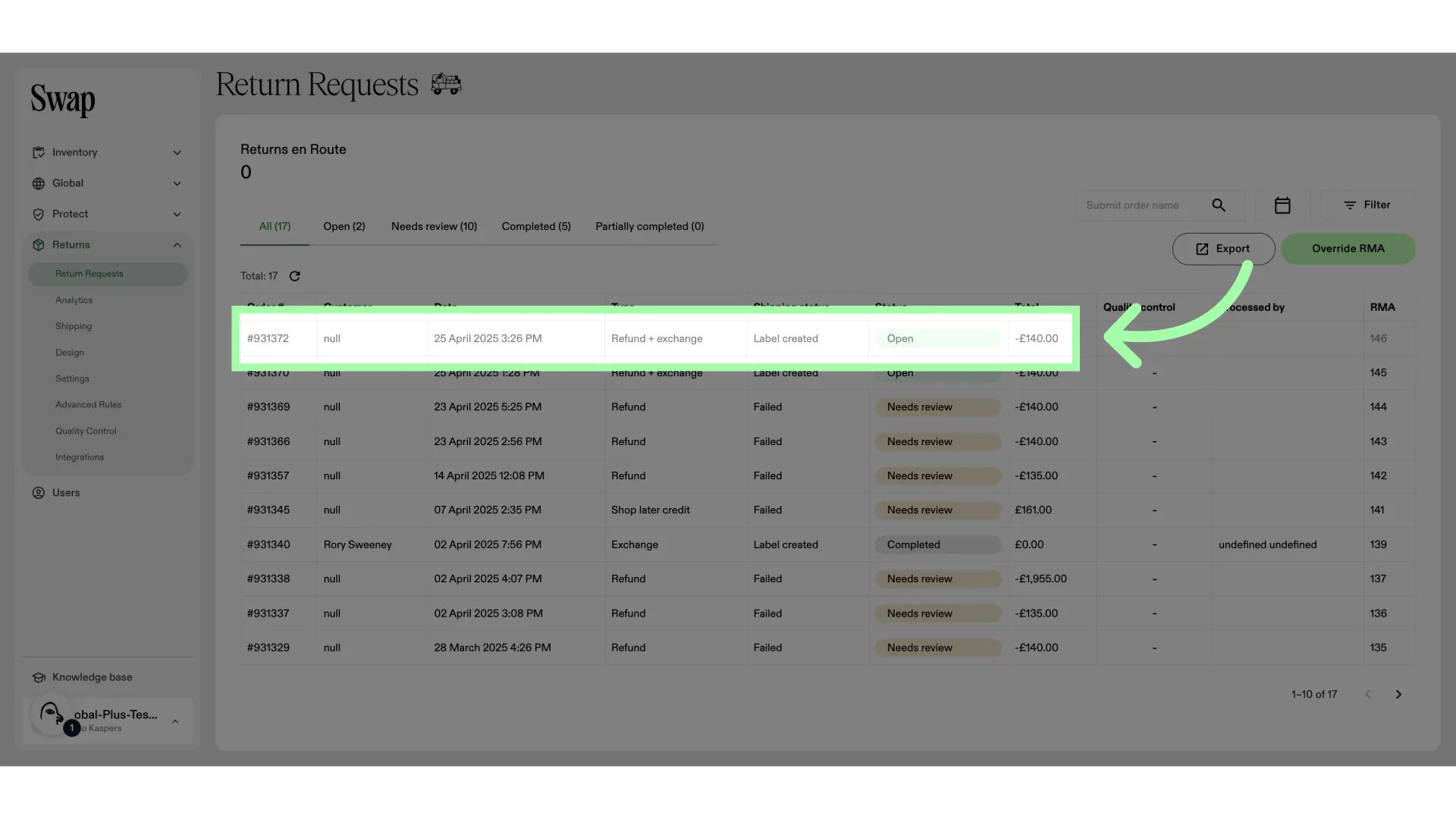 Open the RMA you wish to access the shipping details for