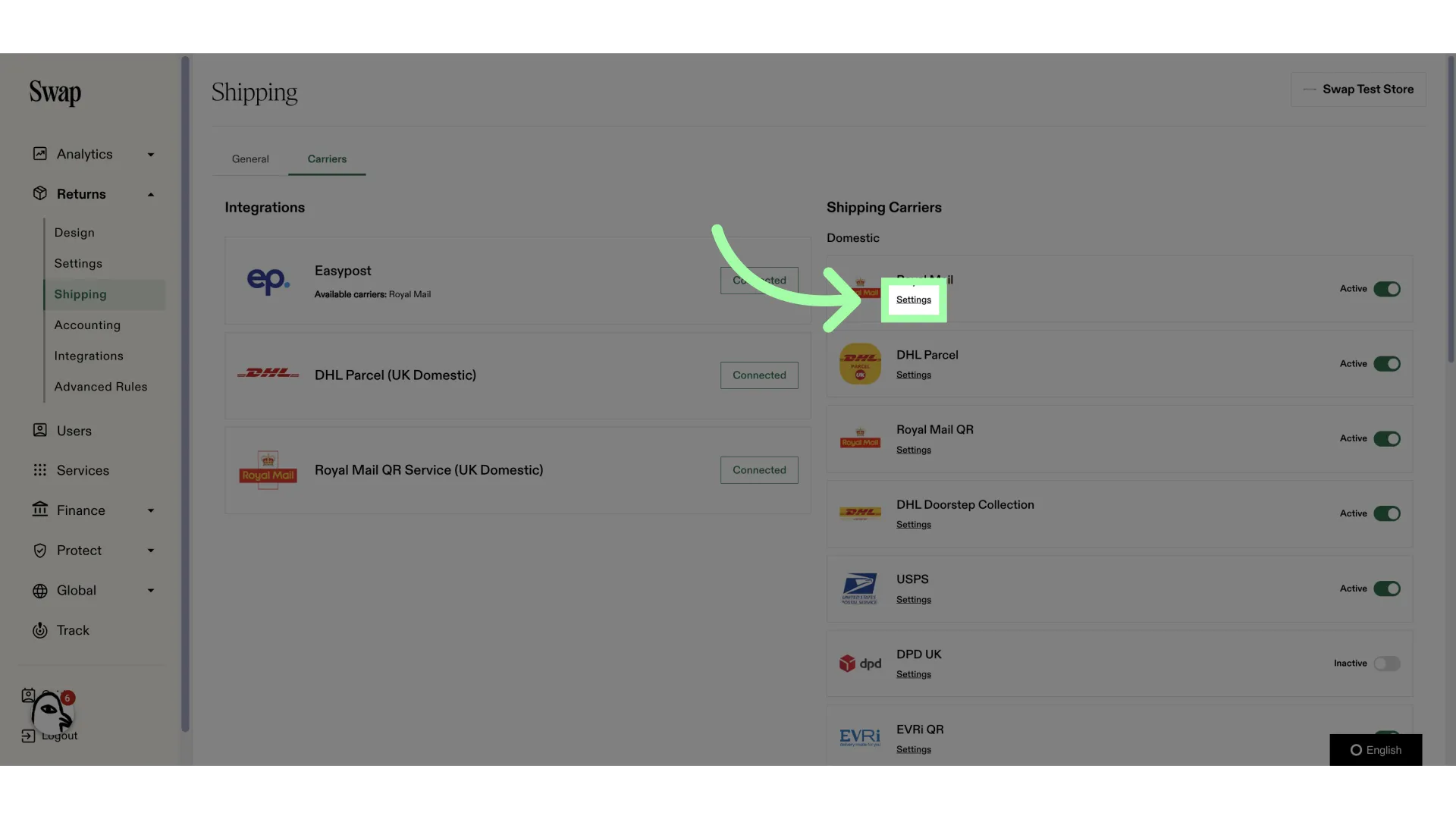 Click 'Settings' to edit the shipping fees