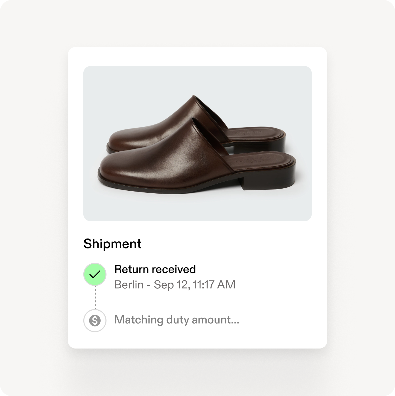Returned international order matching automatically to its original order record and duty amount in Swap