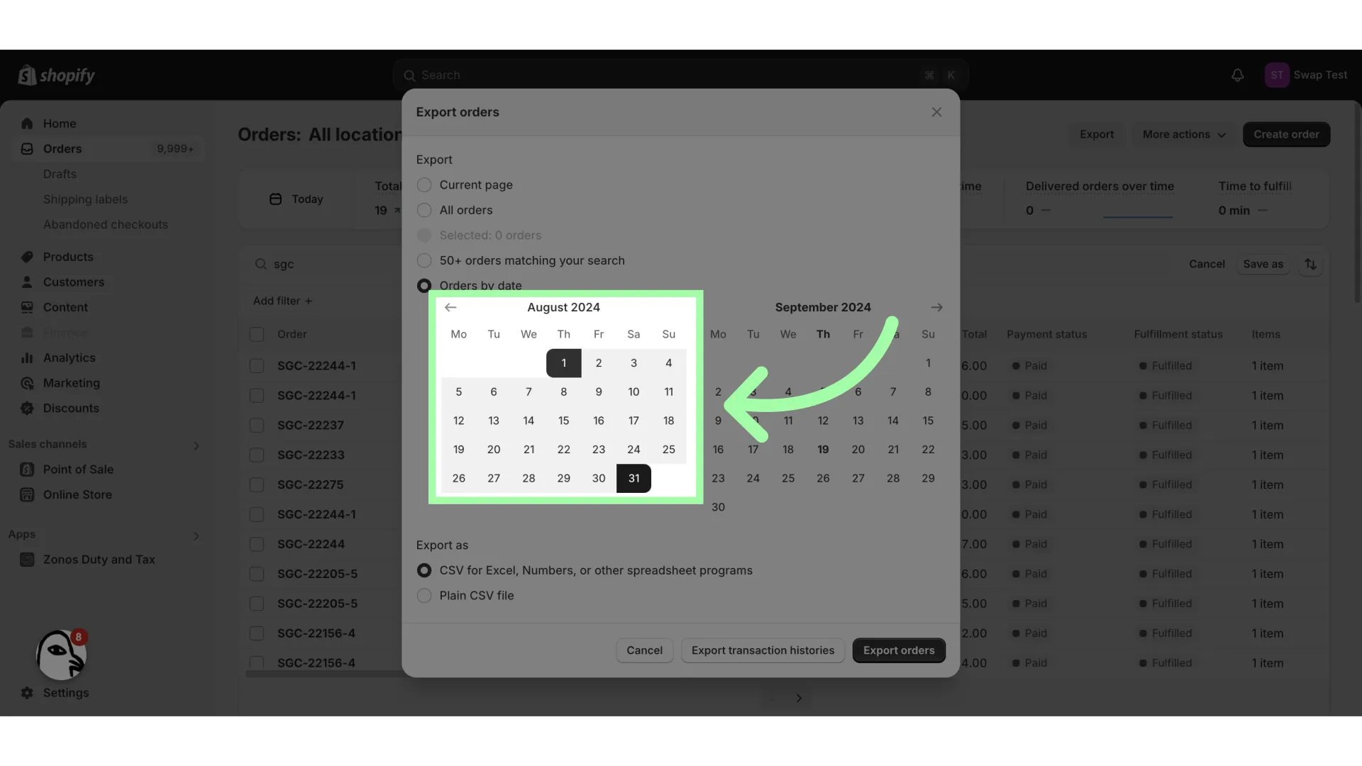 Select the date range