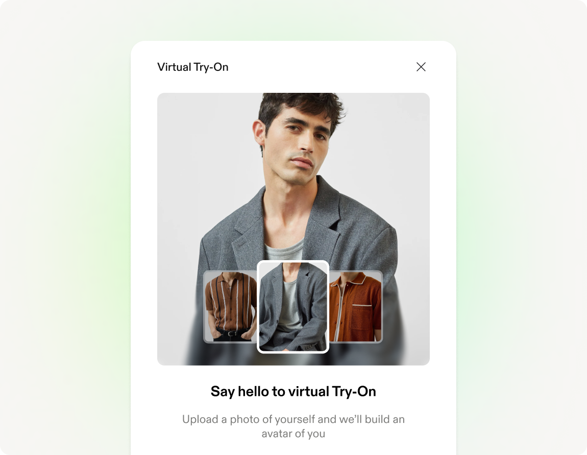 Male model with agentic virtual shopping ui overtop
