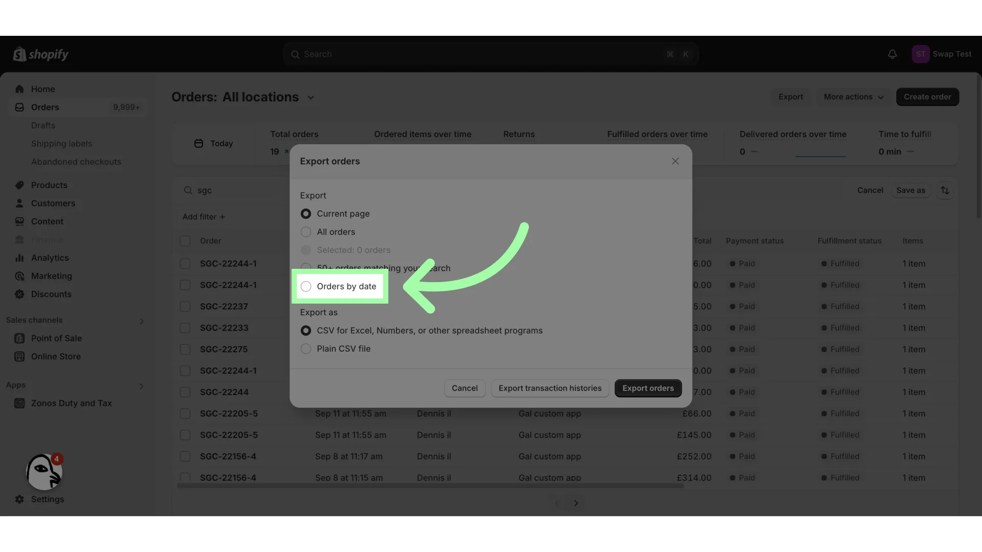 Click 'Orders by date'