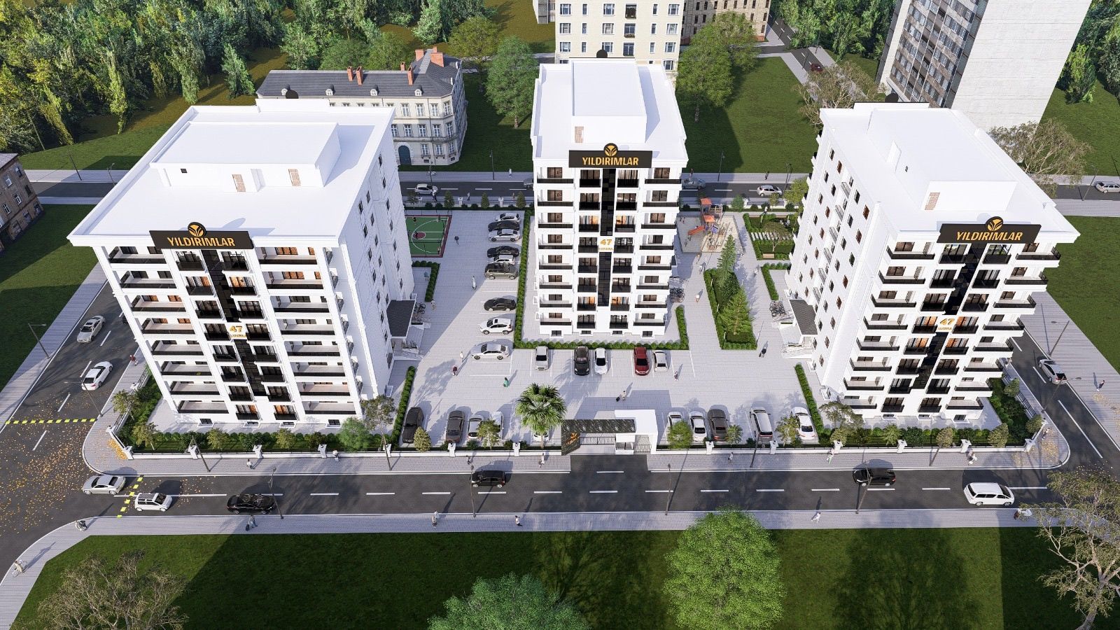 LUXERA 47 üç bloğunun genel mimari görselleştirmesi