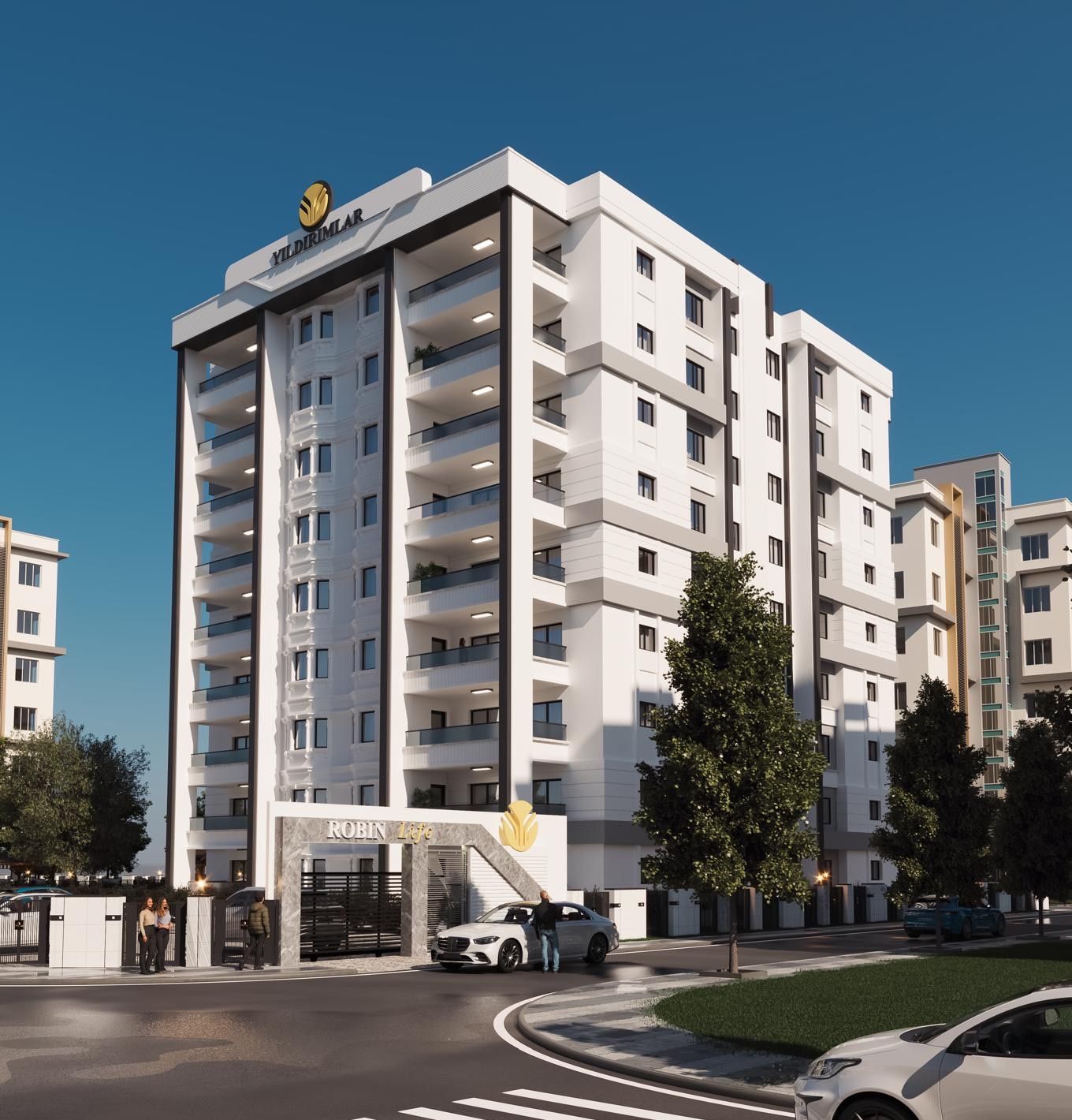 ROBIN LIFE köşe cephesinin mimari görselleştirmesi