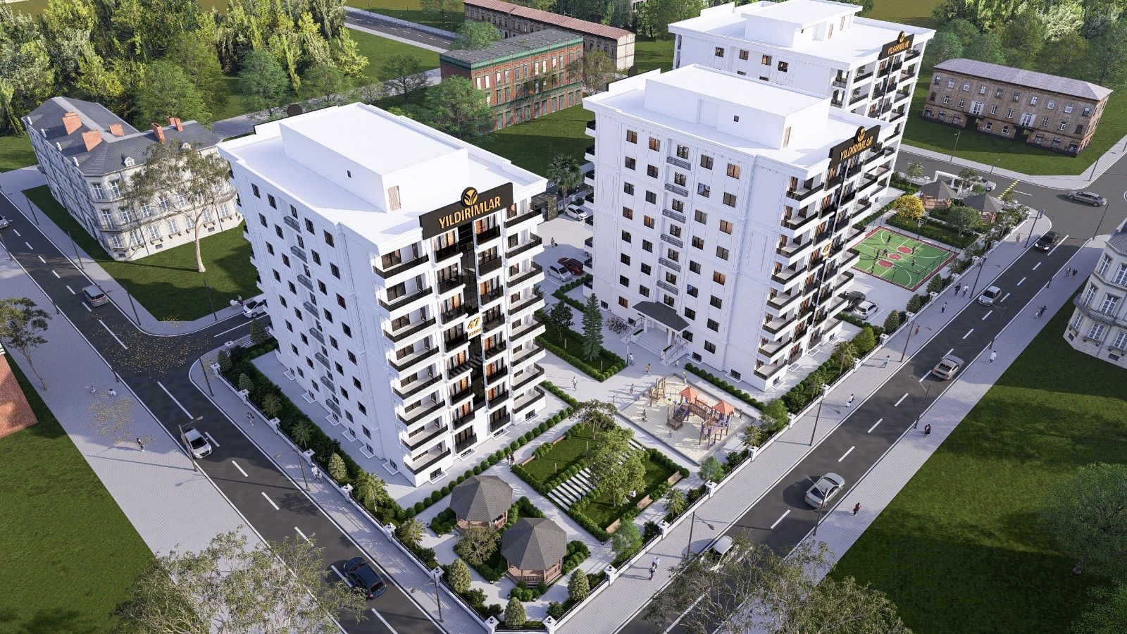 LUXERA 47 bloklarının üst açıdan mimari görselleştirmesi