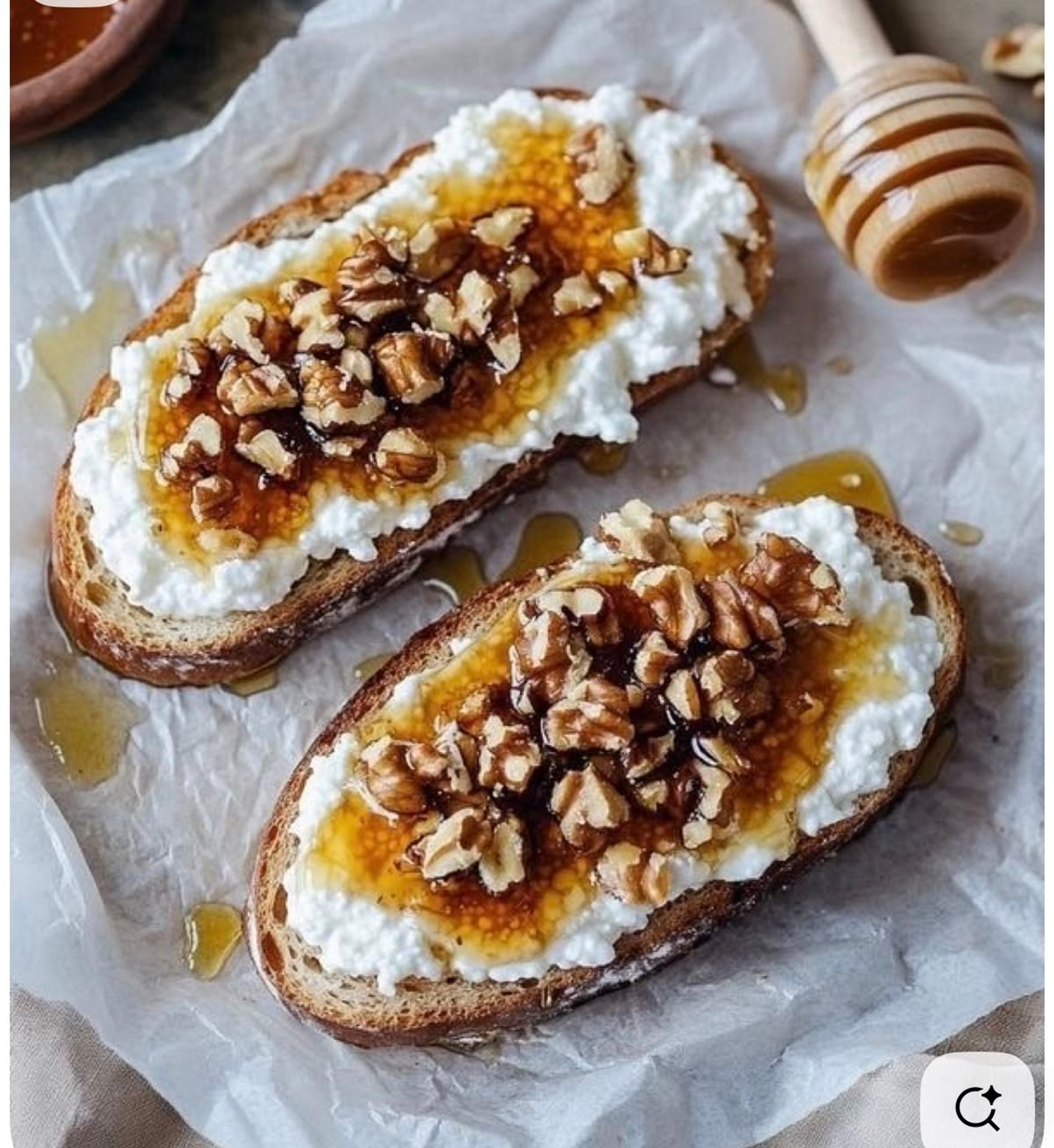 Ricotta toast with honey and walnuts