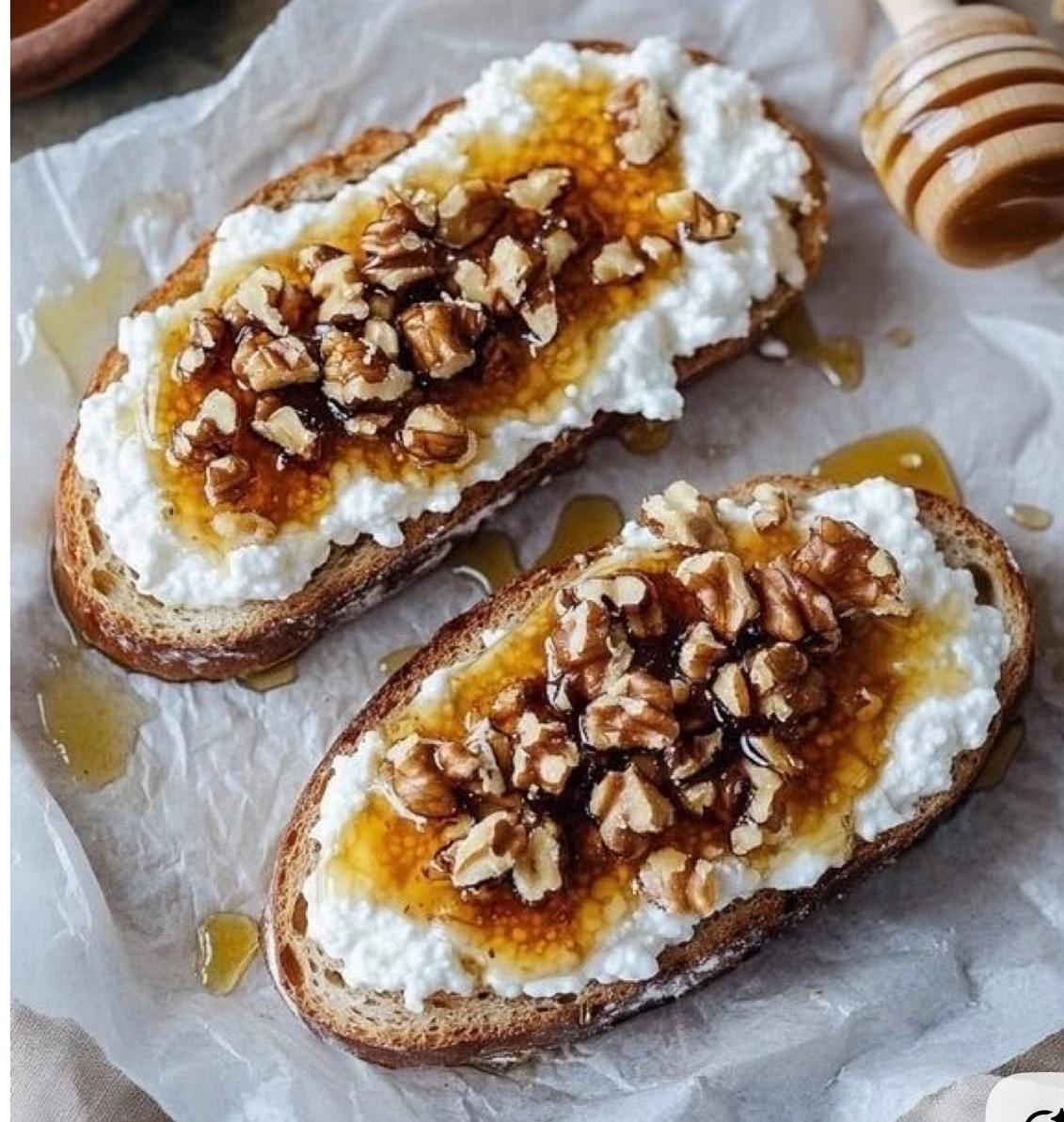 Ricotta toast with honey and walnuts