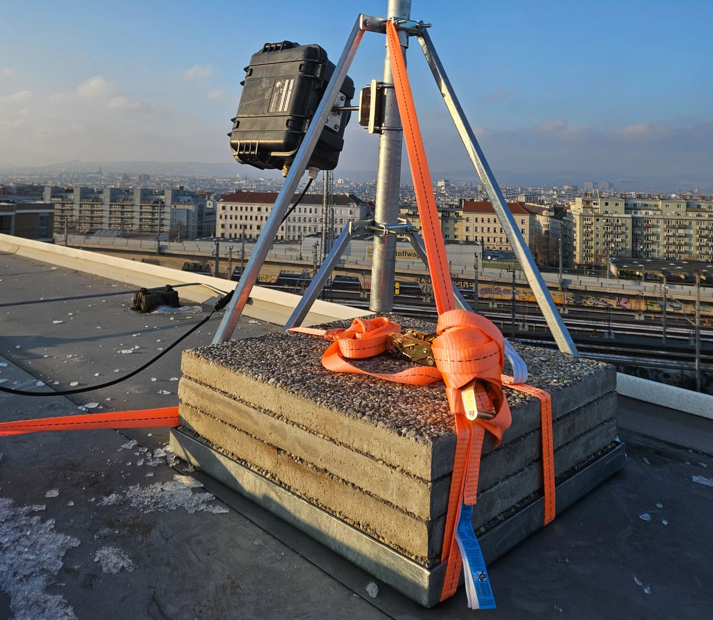 weatherproof timelapse camera secured by straps