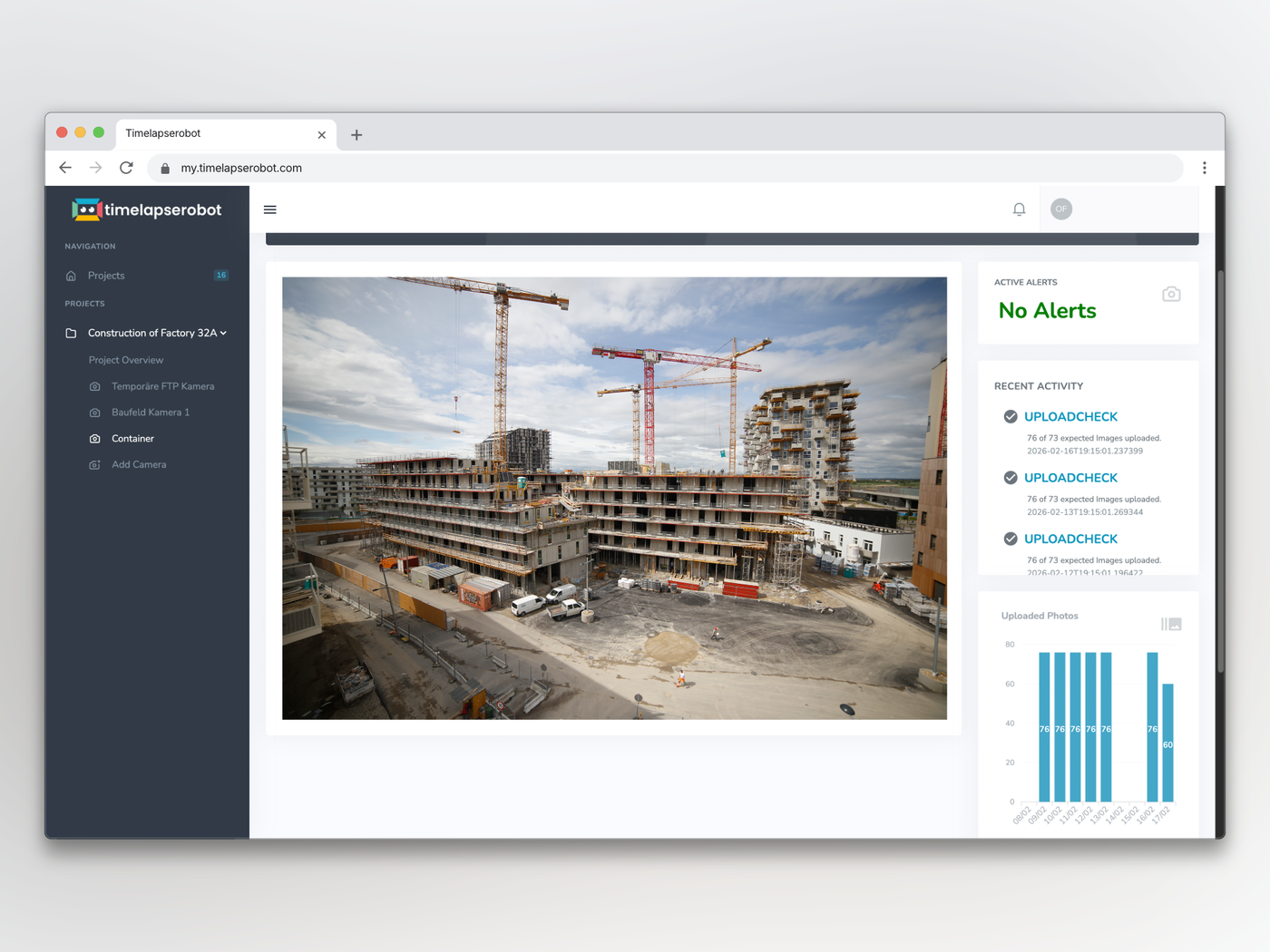 A clean TimelapseRobot Dashboard