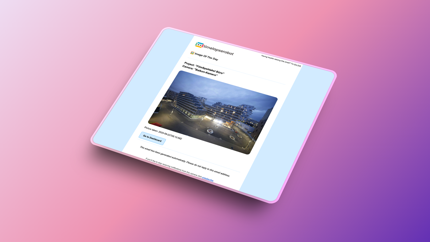 screenshot of new timelapse project notification
