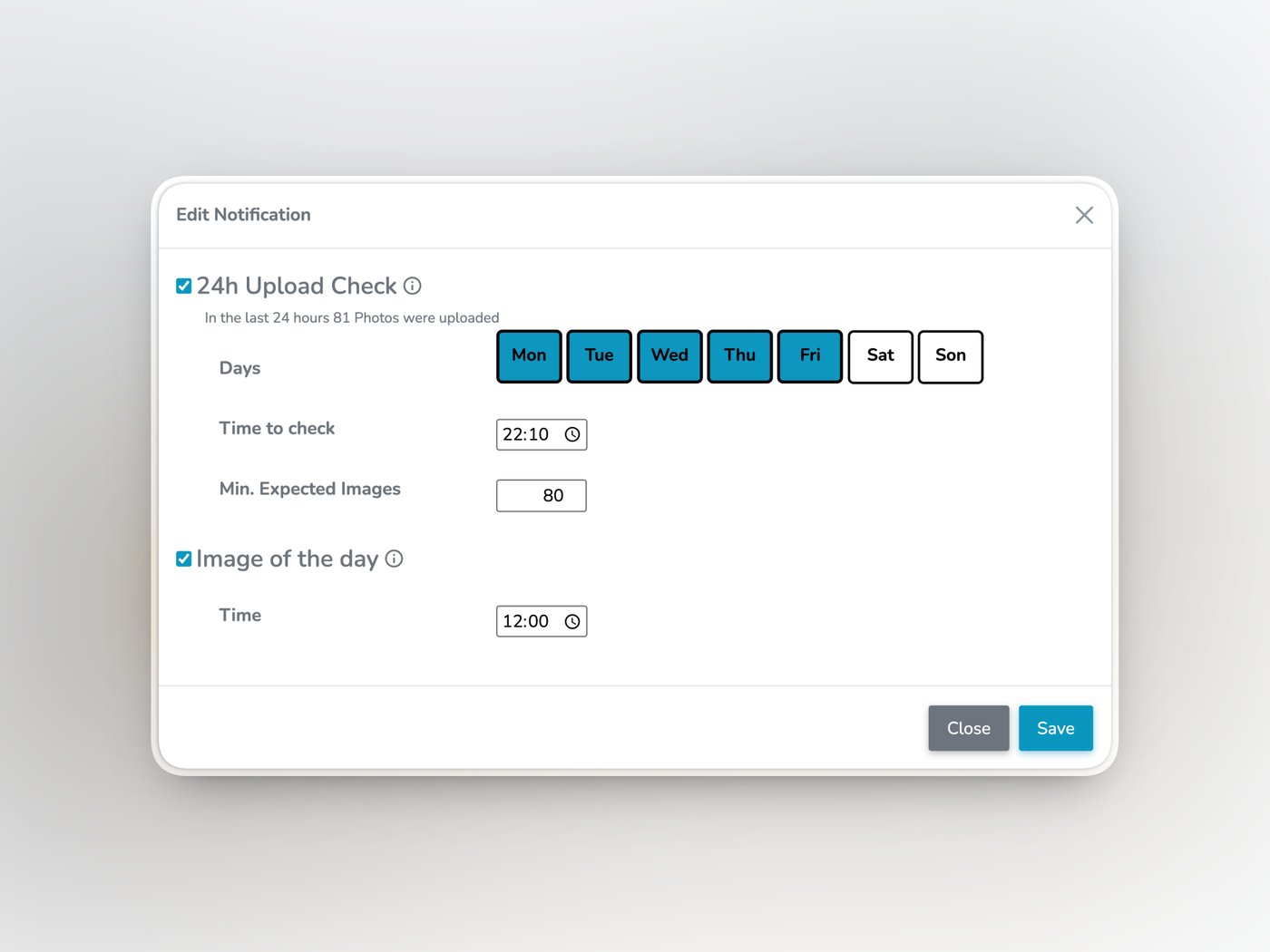 Notification settings for remote monitoring